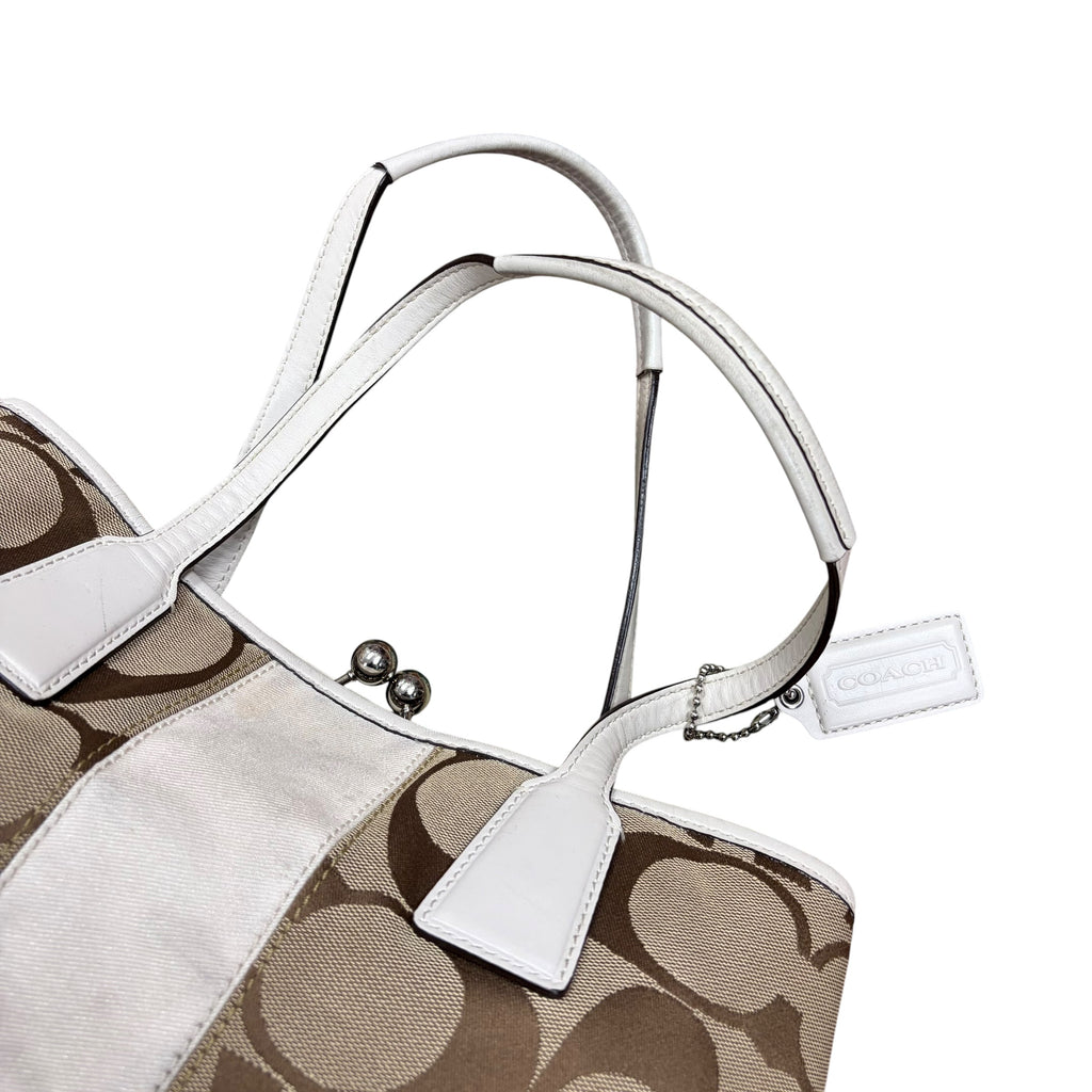 Vintage Coach Signature Kiss Lock Tote Bag Tan