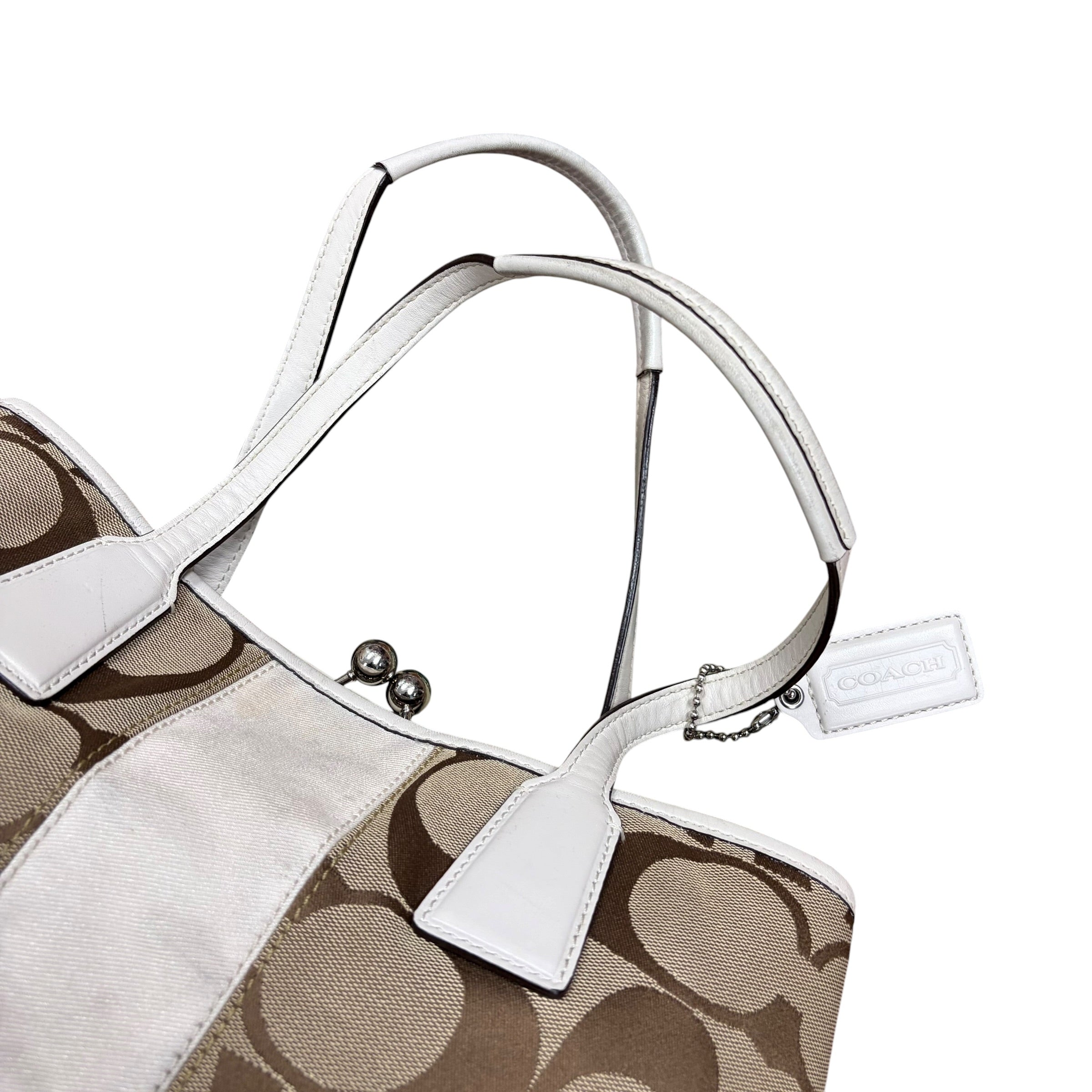 Vintage Coach Signature Kiss Lock Tote Bag Tan