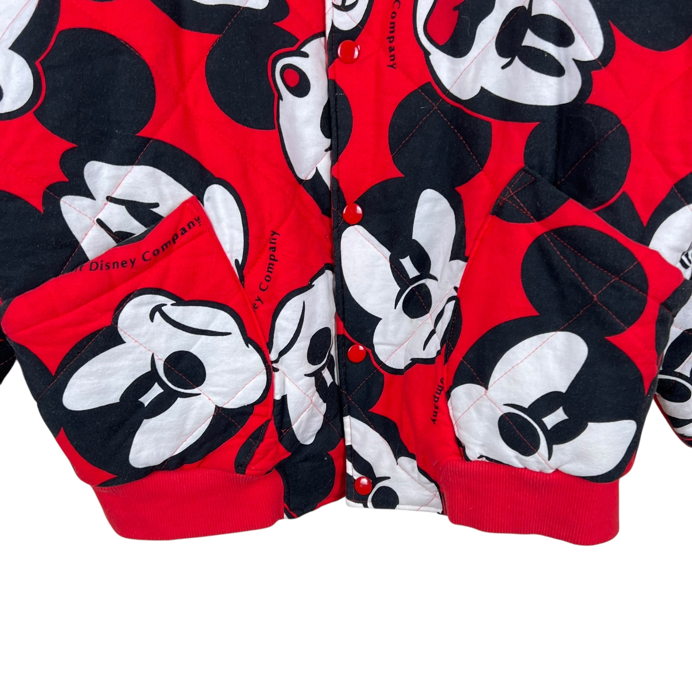 Vintage Mickey Mouse Face Print Bomber Jacket Red