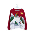 Vintage Raquel’s Collection Skiing Scenery Knit Red