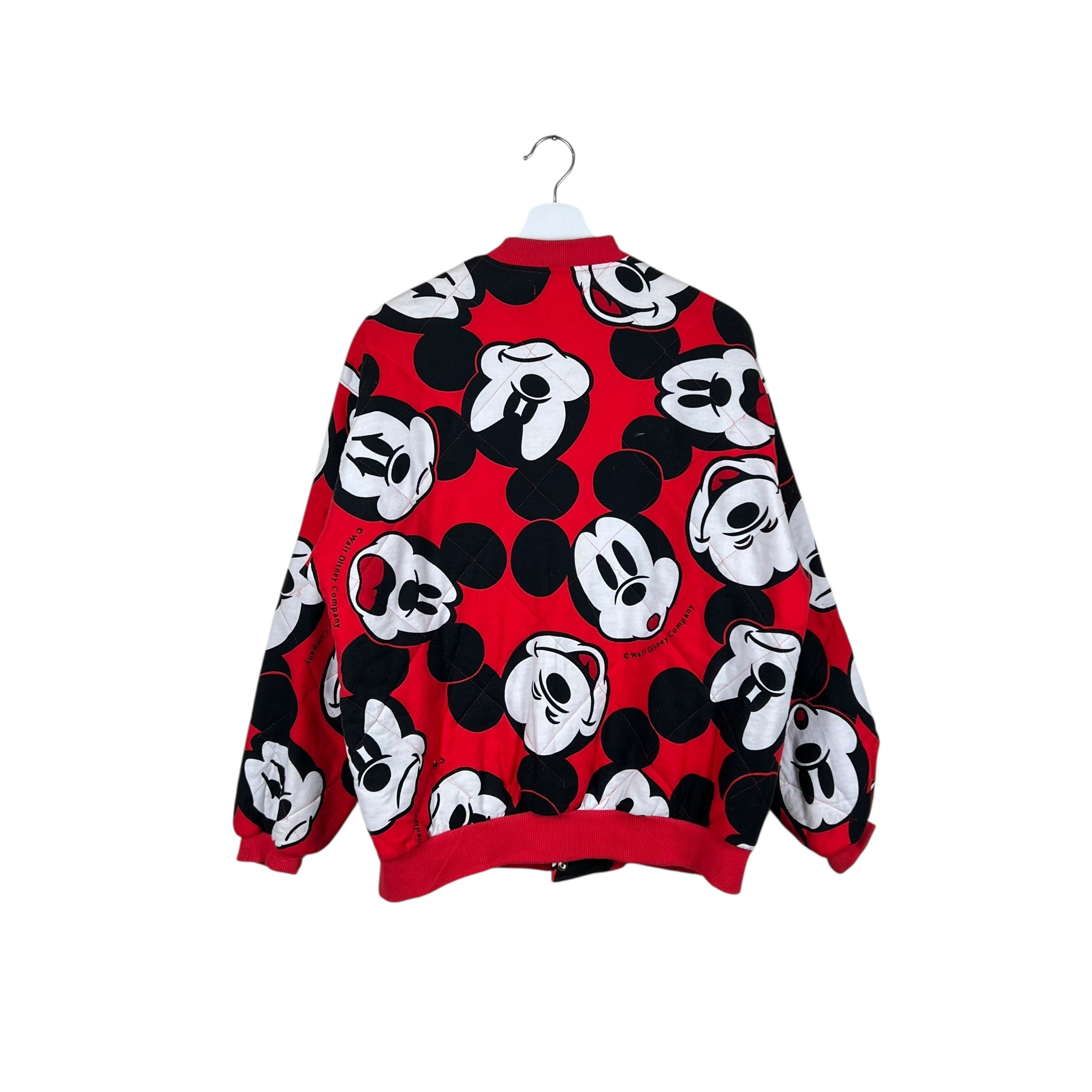 Vintage Mickey Mouse Face Print Bomber Jacket Red