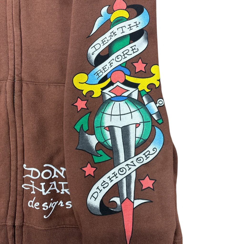 Vintage Ed Hardy New York Embroidered Hoodie Brown