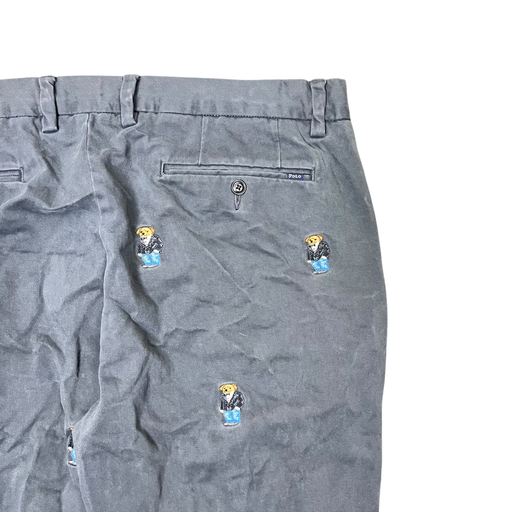 Vintage Polo By Ralph Lauren Slim Fit Embroidered Teddy Bear Pant Grey