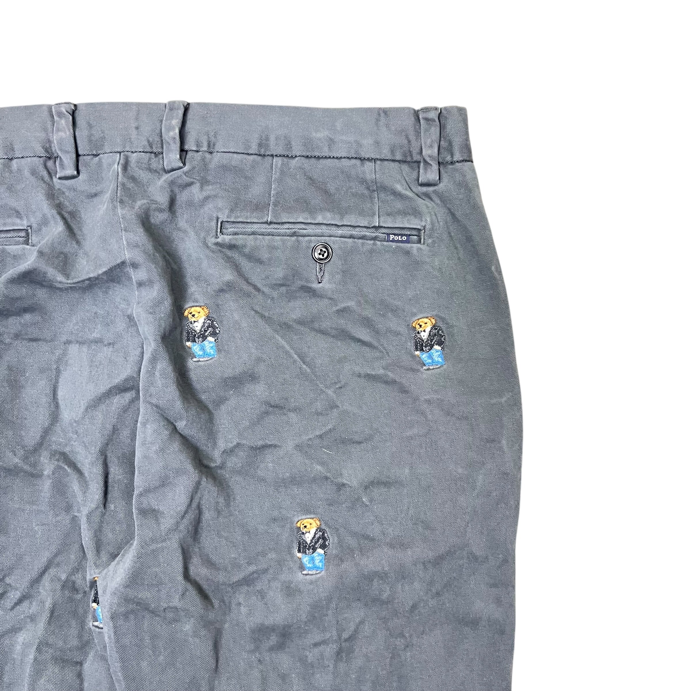 Vintage Polo By Ralph Lauren Slim Fit Embroidered Teddy Bear Pant Grey