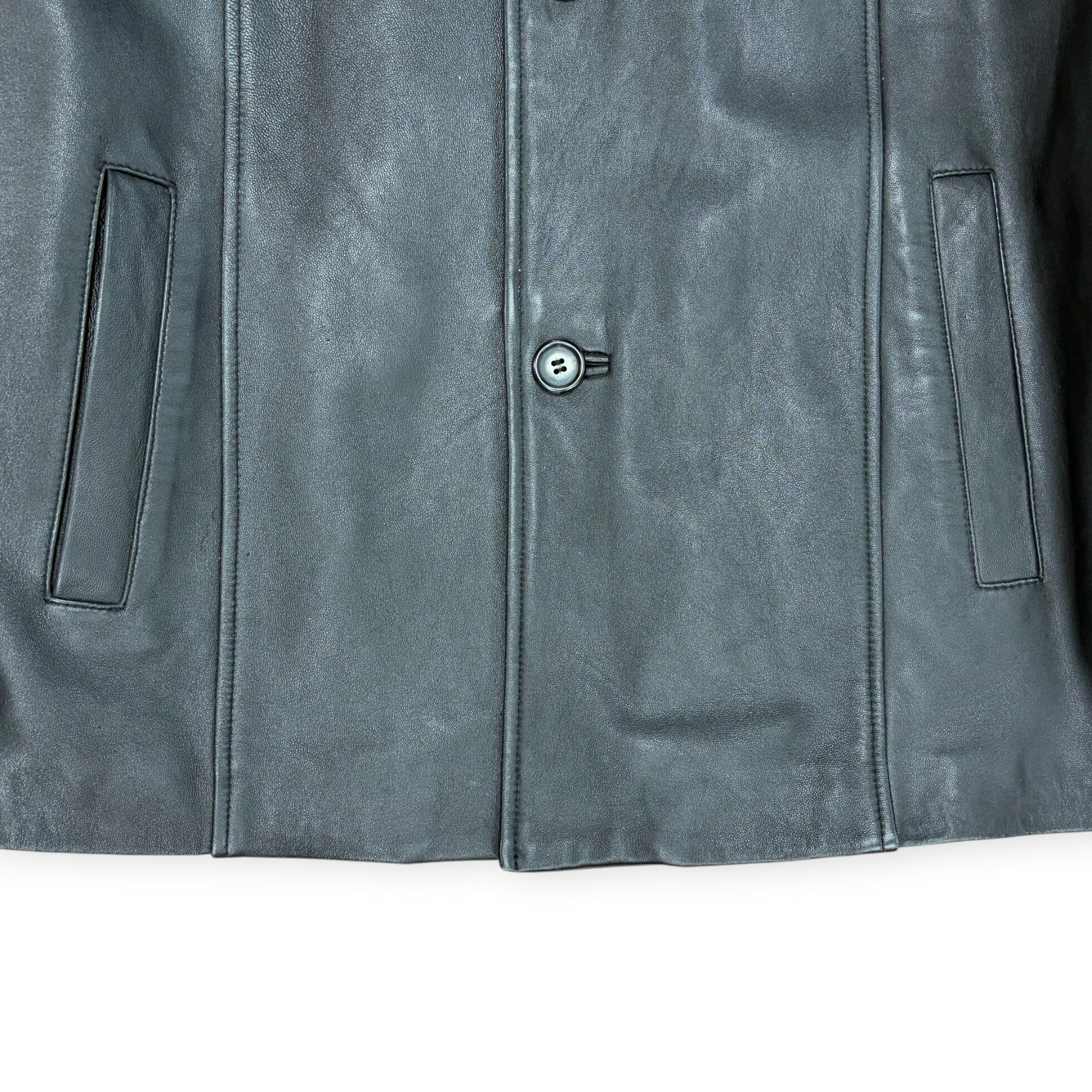 Vintage Mantles Button Up Leather Long Coat Black