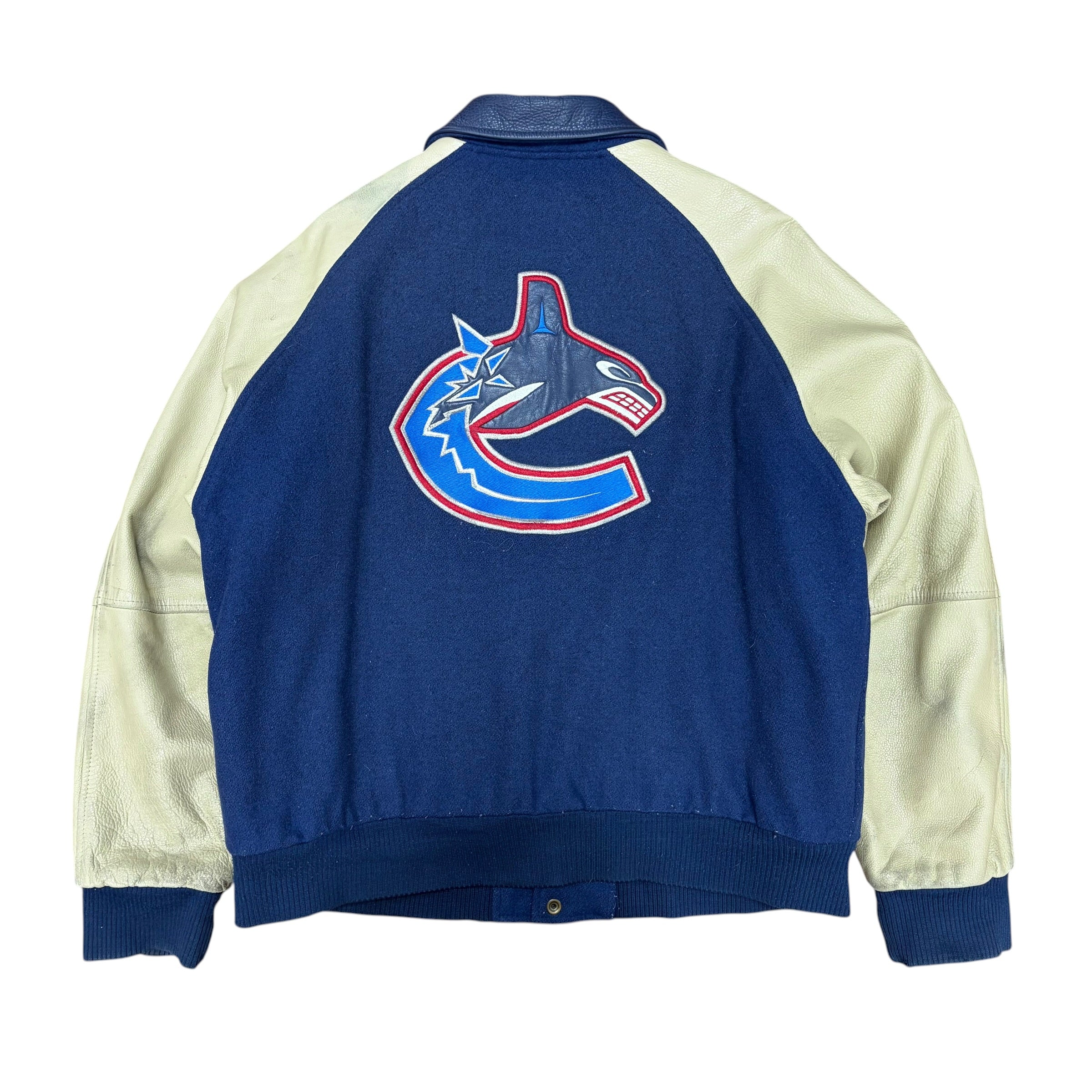 90’s Nike NHL Vancouver Canucks Leather Bomber Jacket Navy