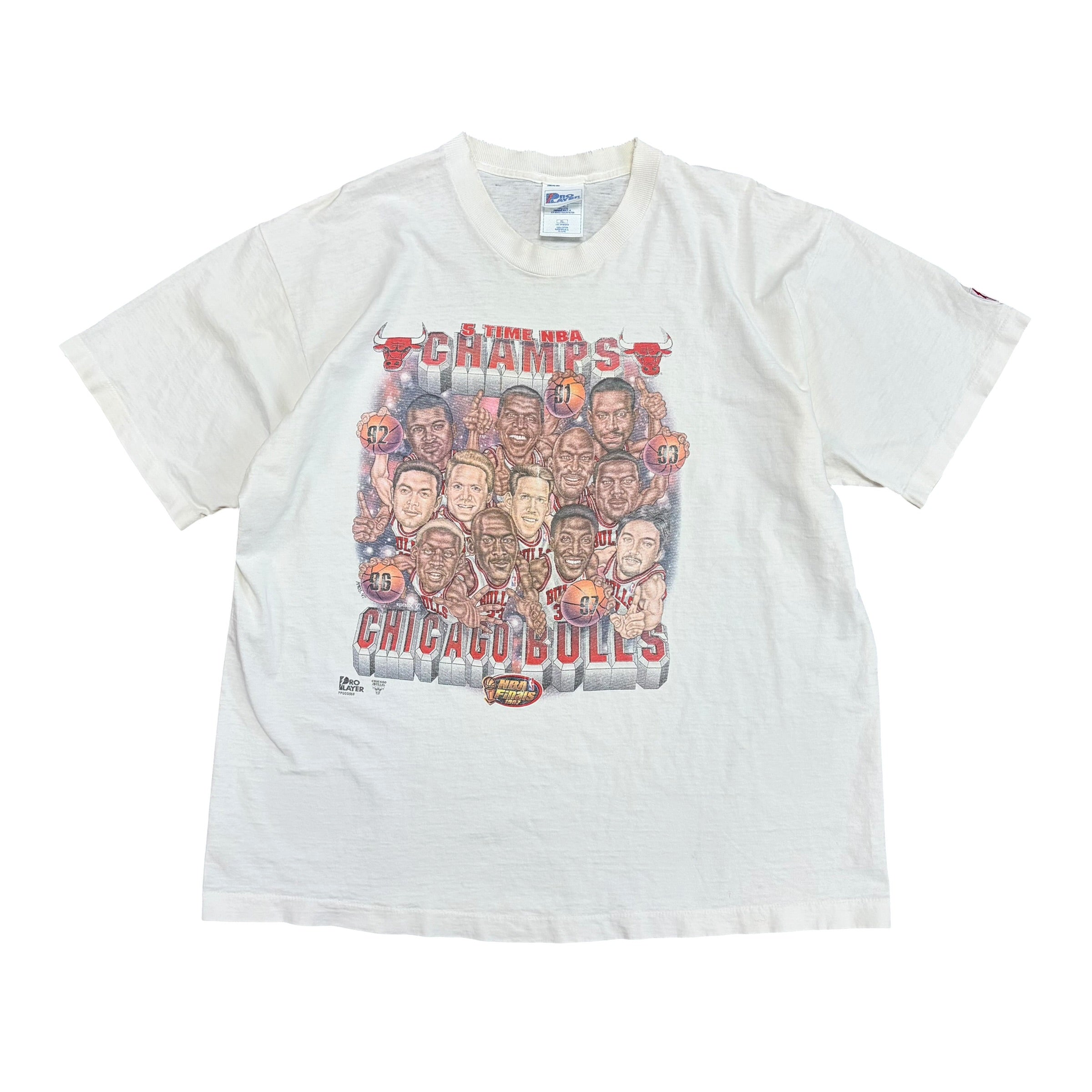 Vintage Pro Player NBA Chicago Bulls 5-Time Champs Tee White