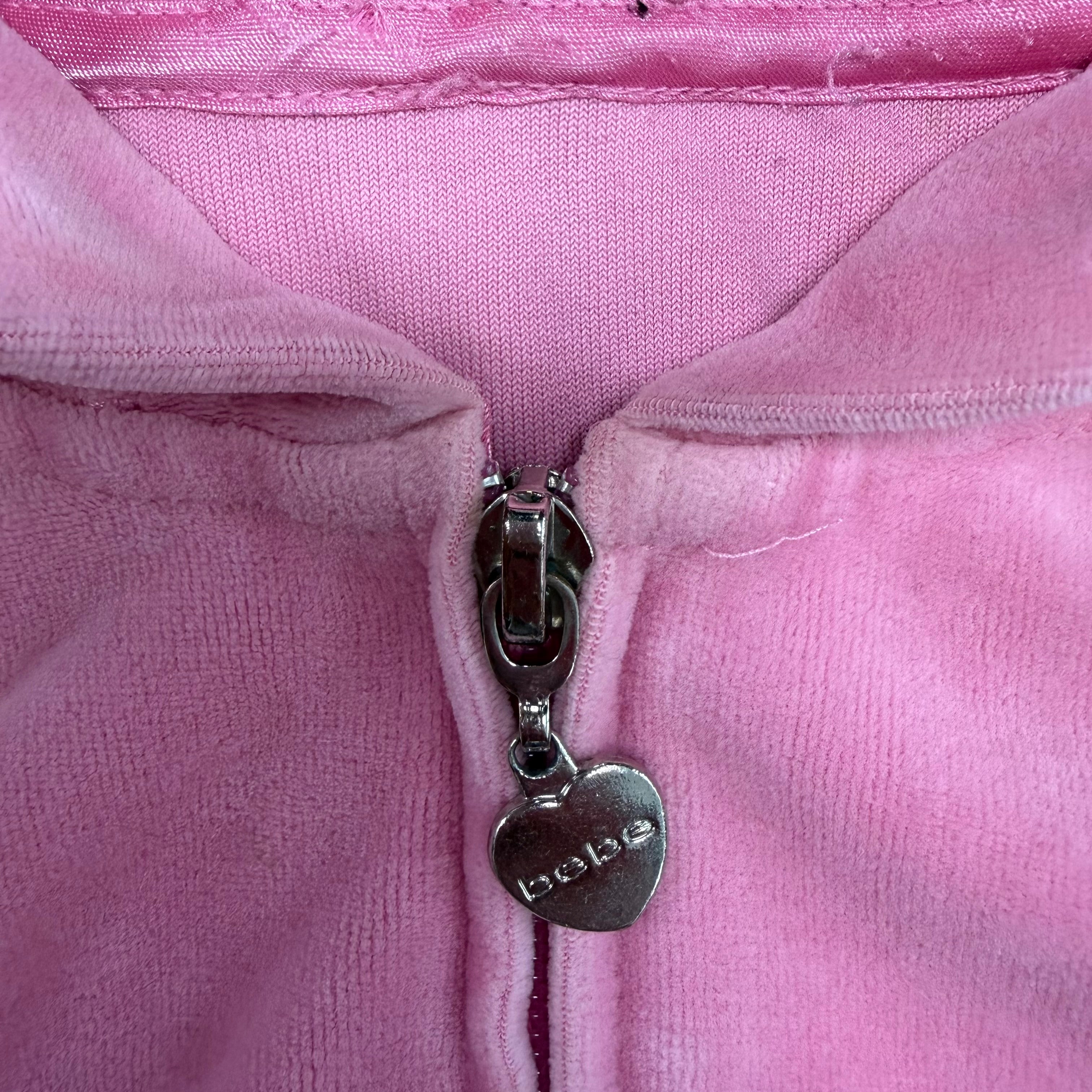 Vintage Bebe Women’s Bedazzled Logo Velour Hoodie Pink