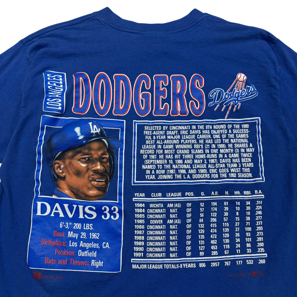 1992 Nutmeg MLB Los Angeles Dodgers Eric Davis Player Stat Tee Royal Blue
