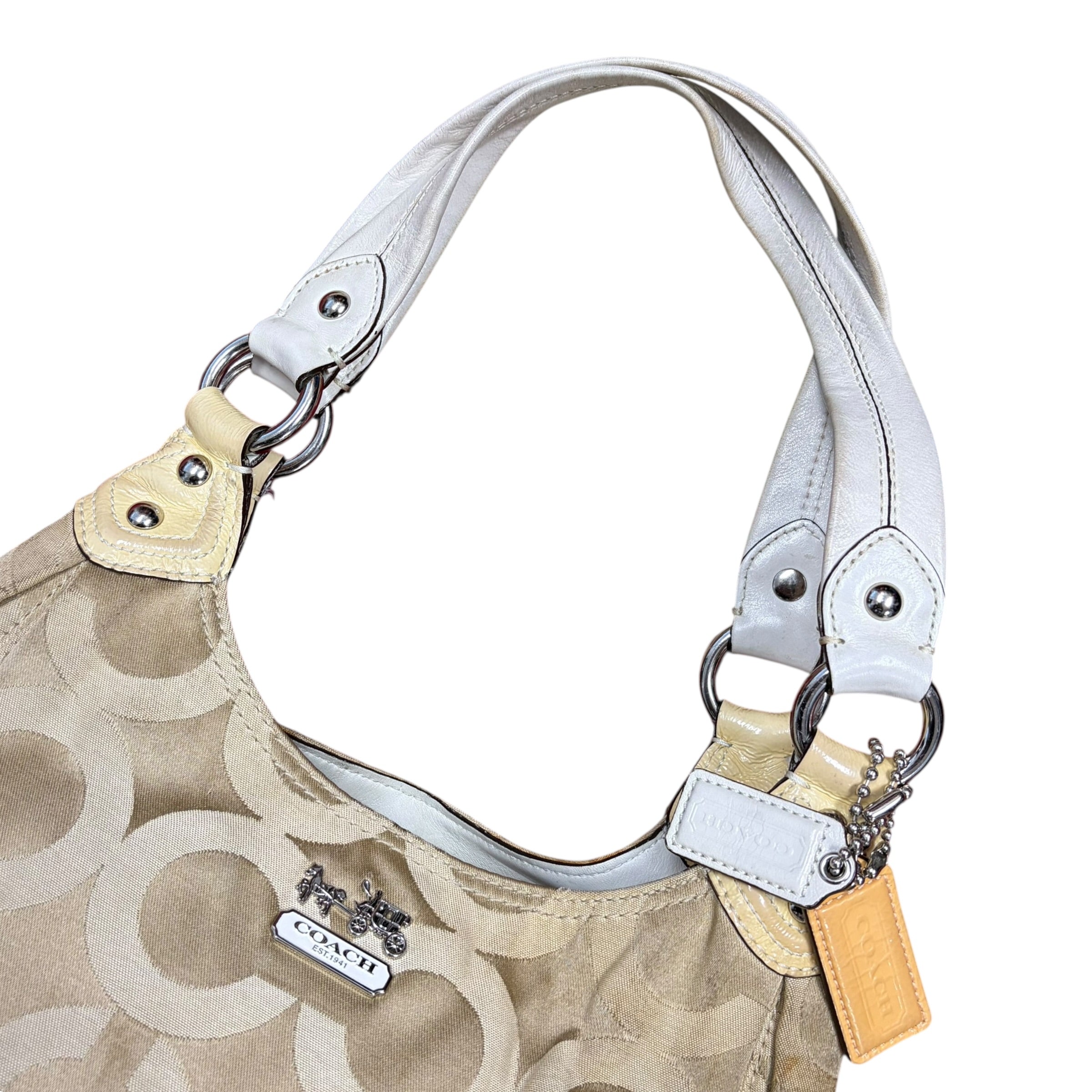 Coach Madison Sateen Hobo Signature Tote Bag Biege
