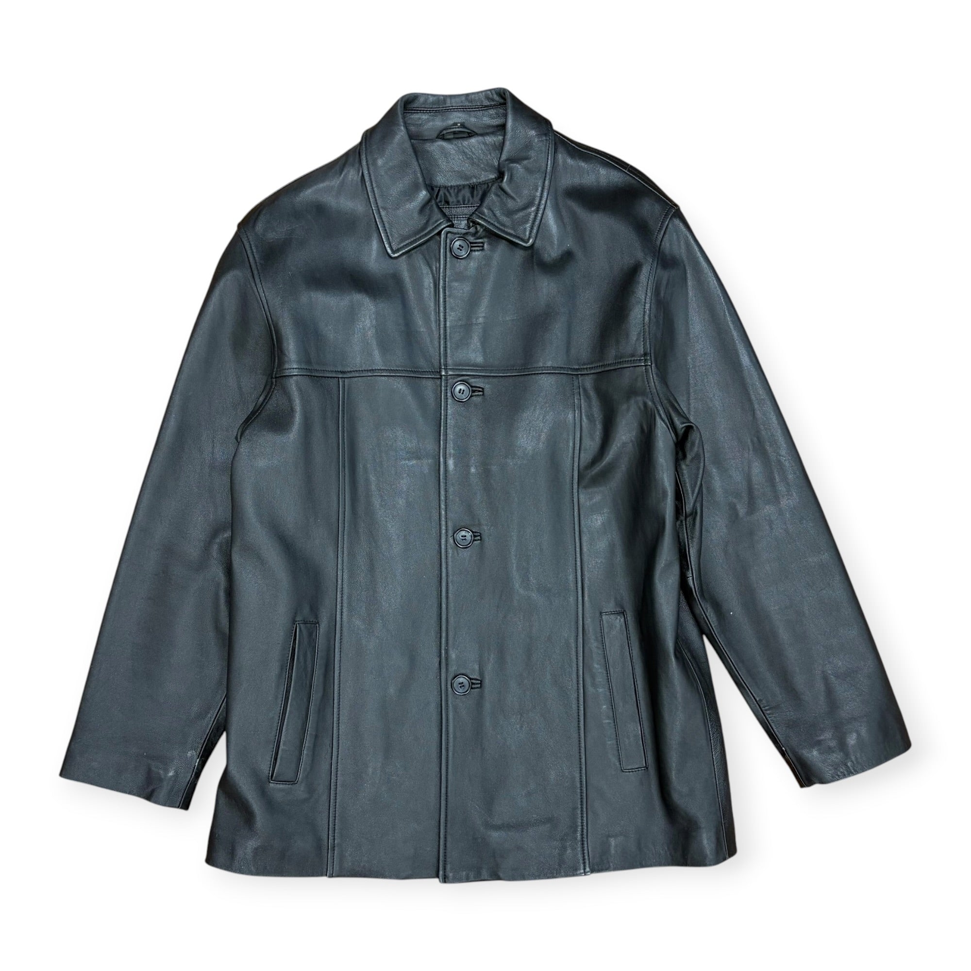 Vintage Mantles Button Up Leather Long Coat Black
