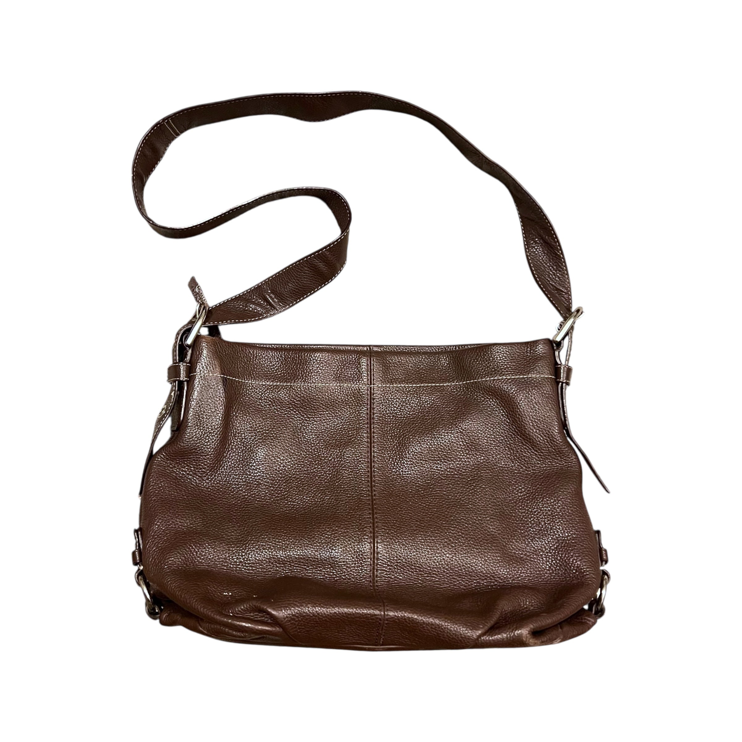 Coach Duffle Bucket Pebbled Leather Bag Brown