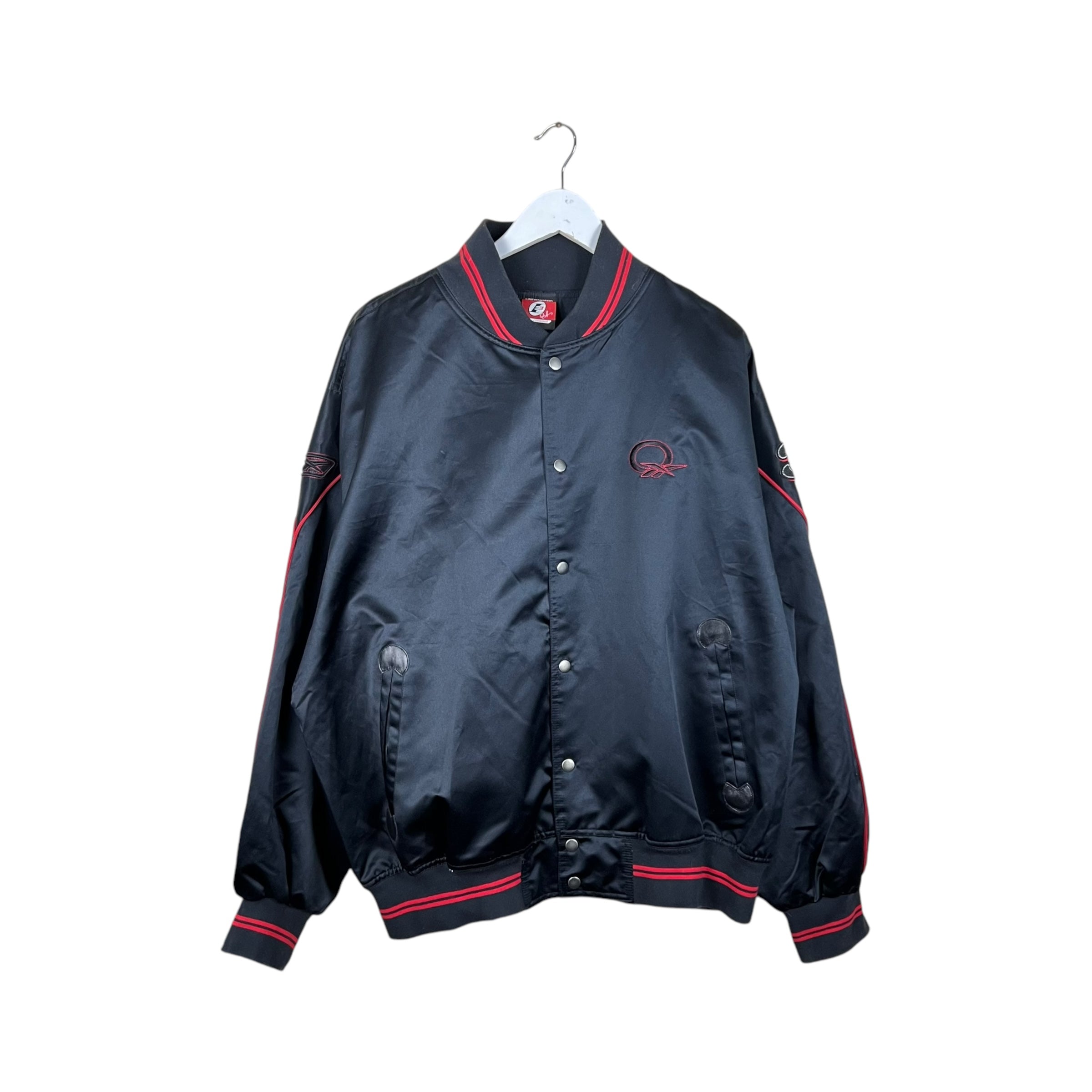 Vintage Reebok Allen Iverson Embroidered Logo Satin Bomber Jacket Black