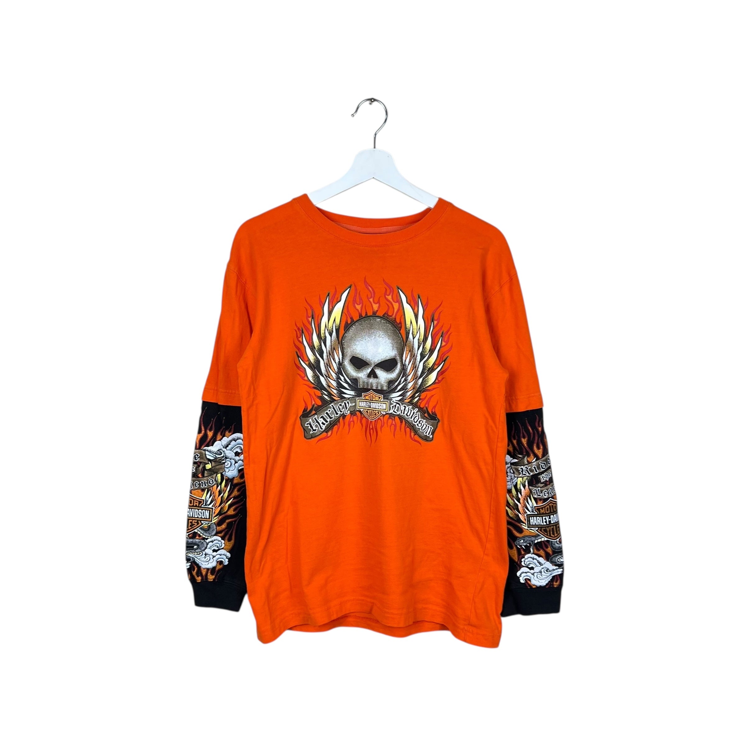 Vintage Harley Davidson Youth Flaming Skull Longsleeve Orange/Black
