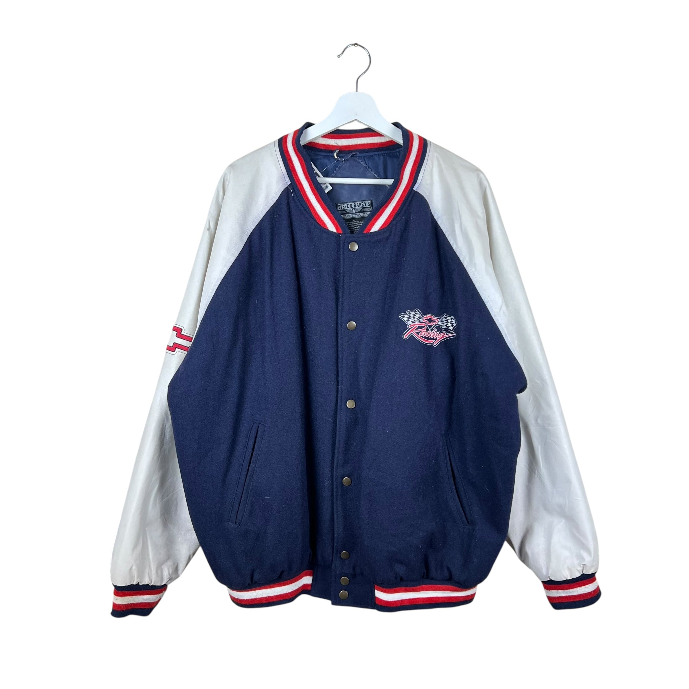 Vintage Steve & Barry’s Chevrolet Racing Varsity Leather Jacket Navy