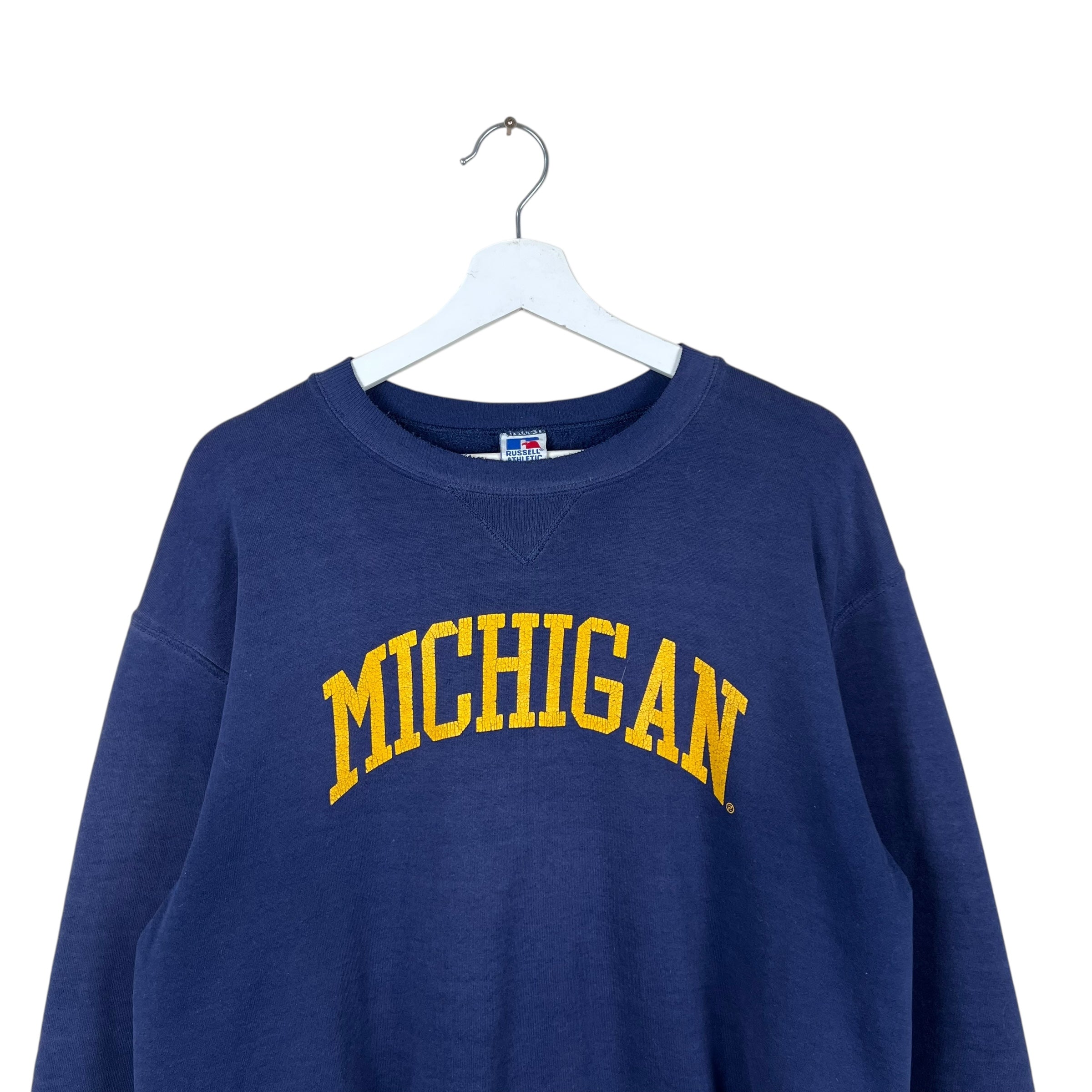 Vintage Russell Athletic Michigan University Spellout Crewneck Faded Navy