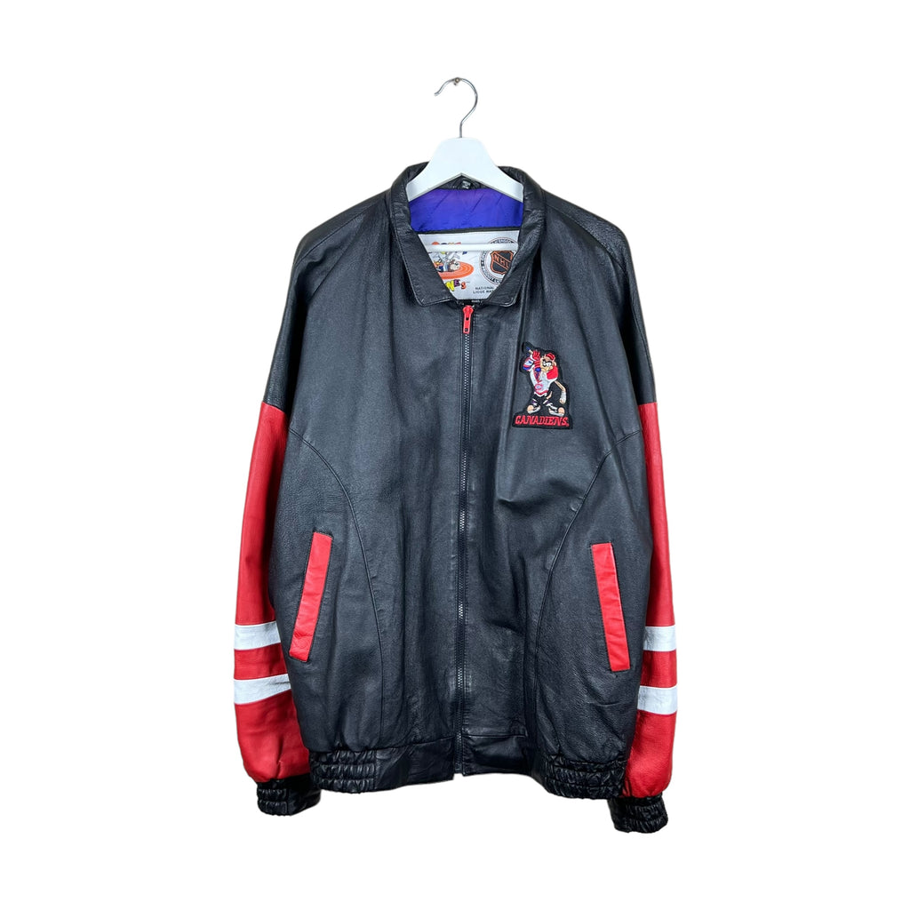 Vintage NHL x Looney Tunes Montreal Canadians Taz Embroidered Leather Jacket