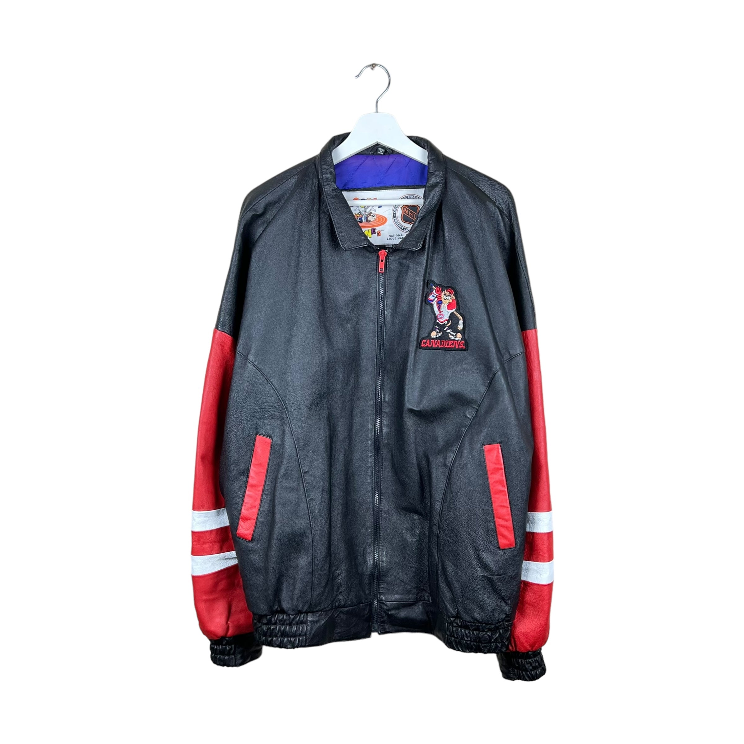 Vintage NHL x Looney Tunes Montreal Canadians Taz Embroidered Leather Jacket