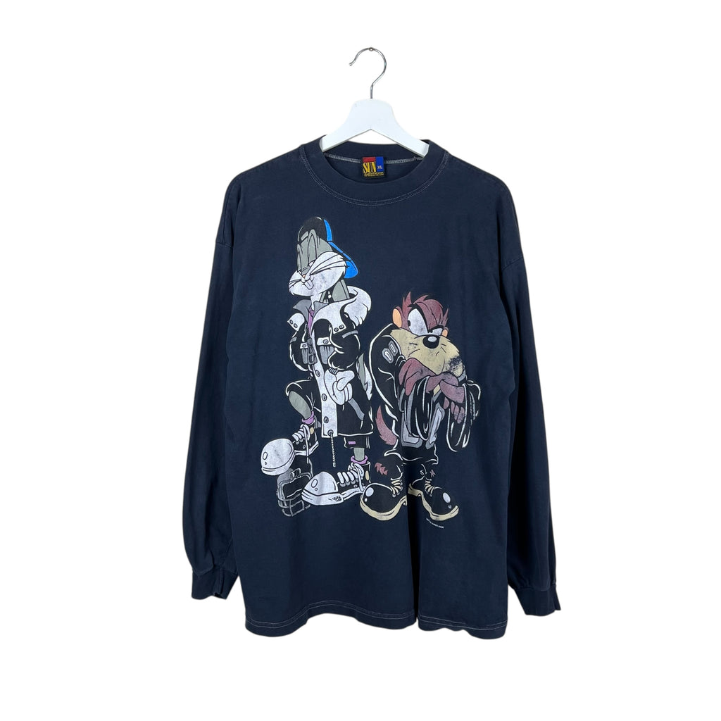 1993 Sun Looney Tunes Bugs & Taz Standing Football Longsleeve Black
