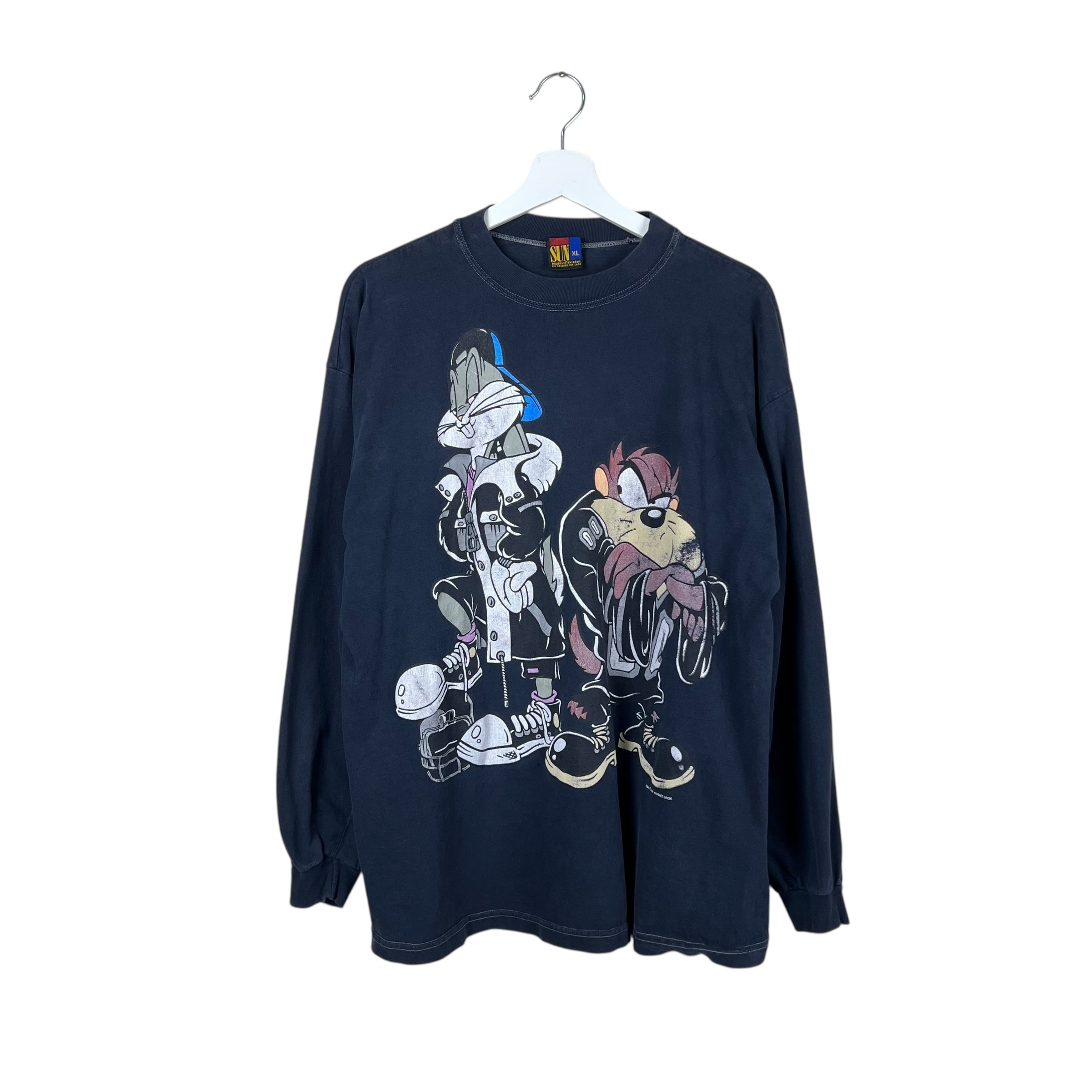 1993 Sun Looney Tunes Bugs & Taz Standing Football Longsleeve Black