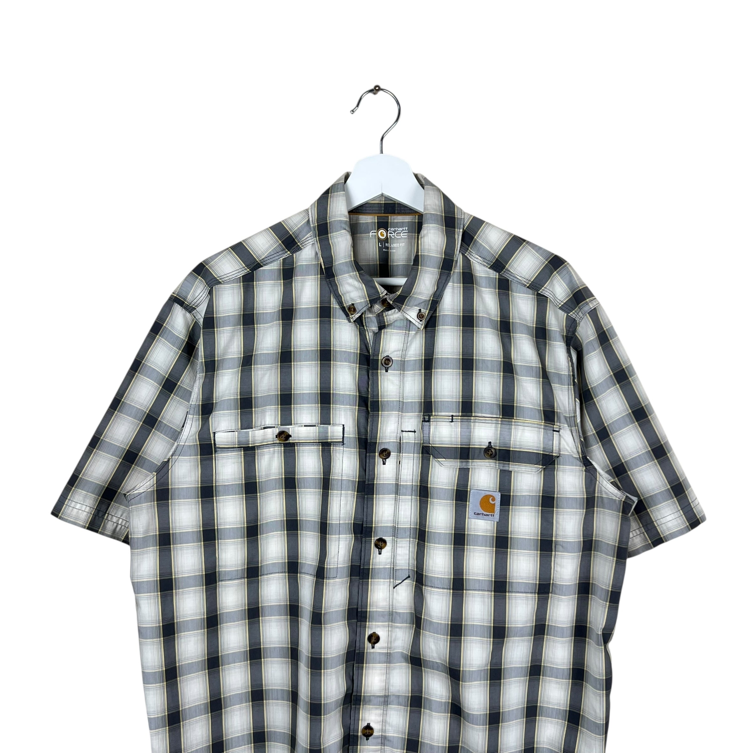 Vintage Carhartt Force Short Sleeve Button Up Grey Plaid