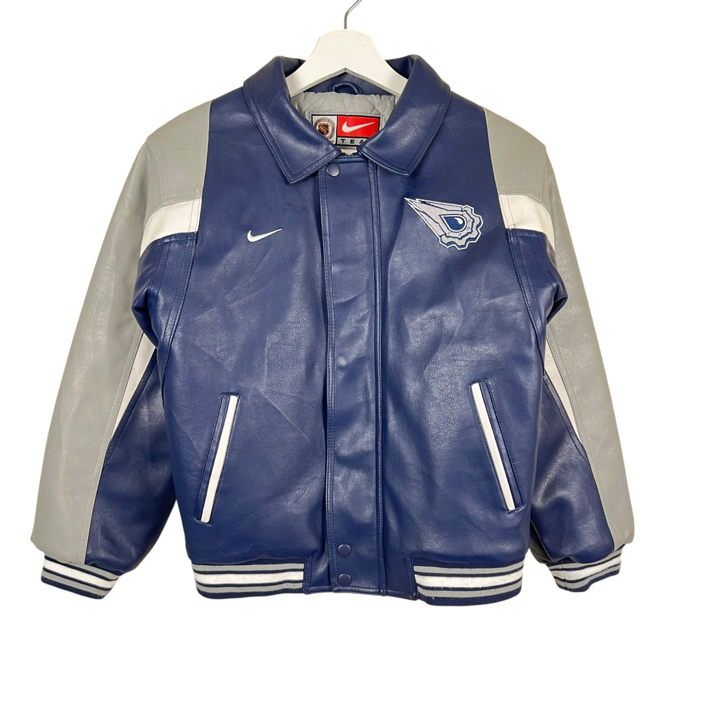 Vintage Nike NHL Edmonton Oilers Youth Leather Logo Jacket Blue/Grey