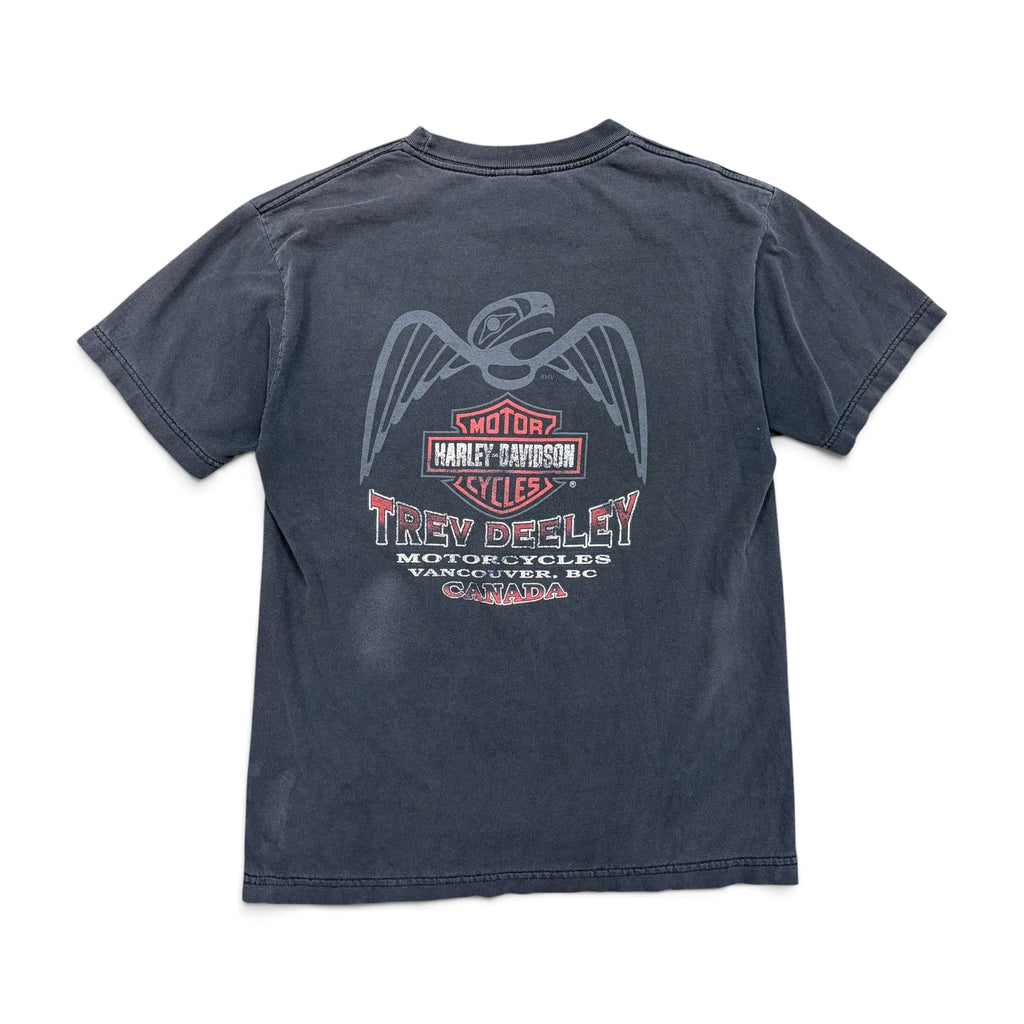 Vintage Harley Davidson Trev Deely Flaming Eagle Tee Washed Black