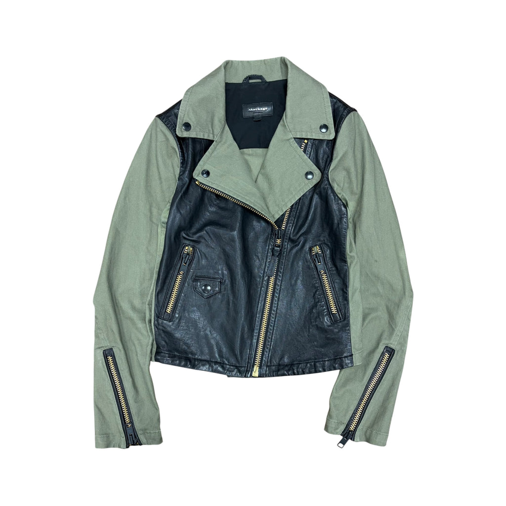 Mackage Women’s Lamb Leather Biker Jacket Green/Black