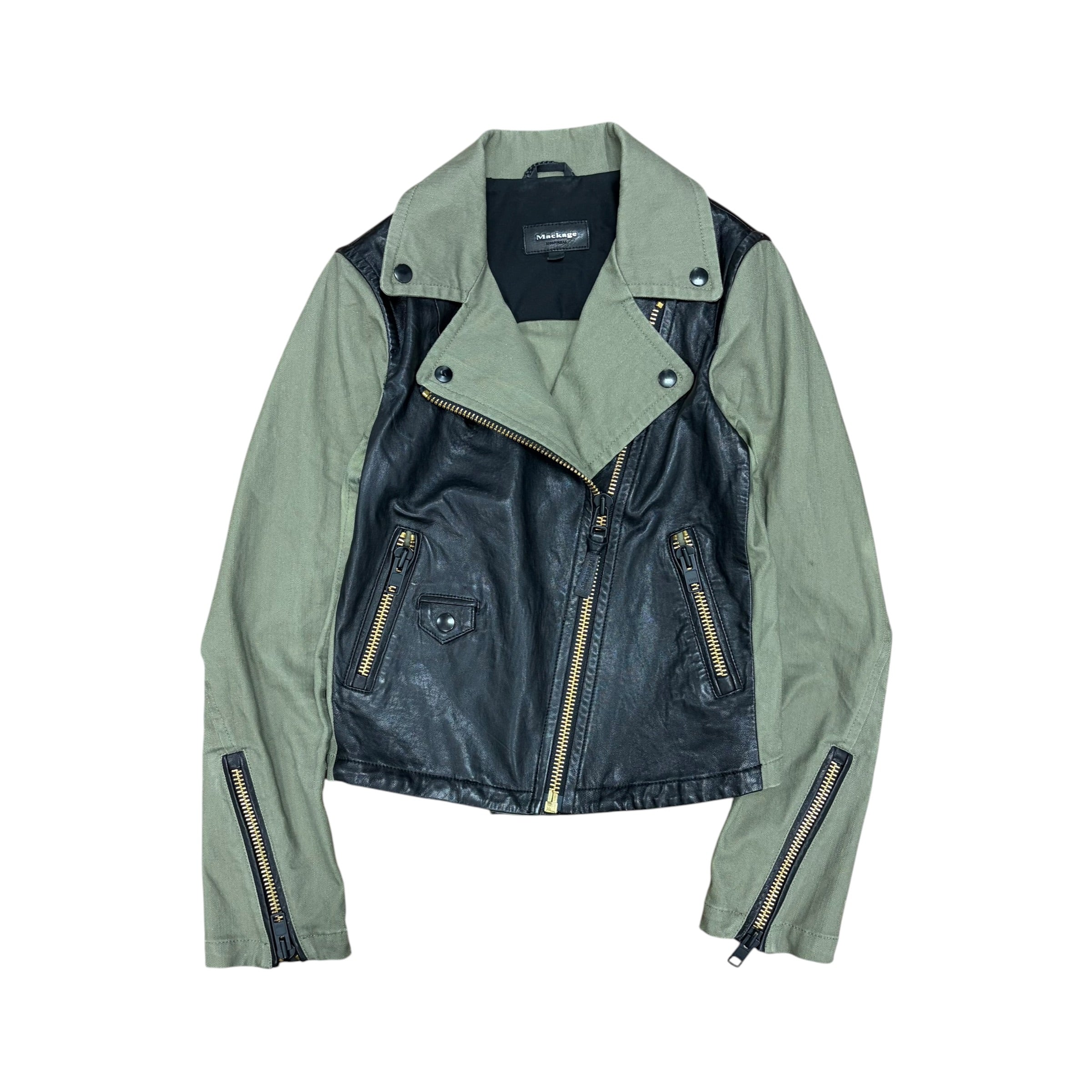 Mackage Women’s Lamb Leather Biker Jacket Green/Black