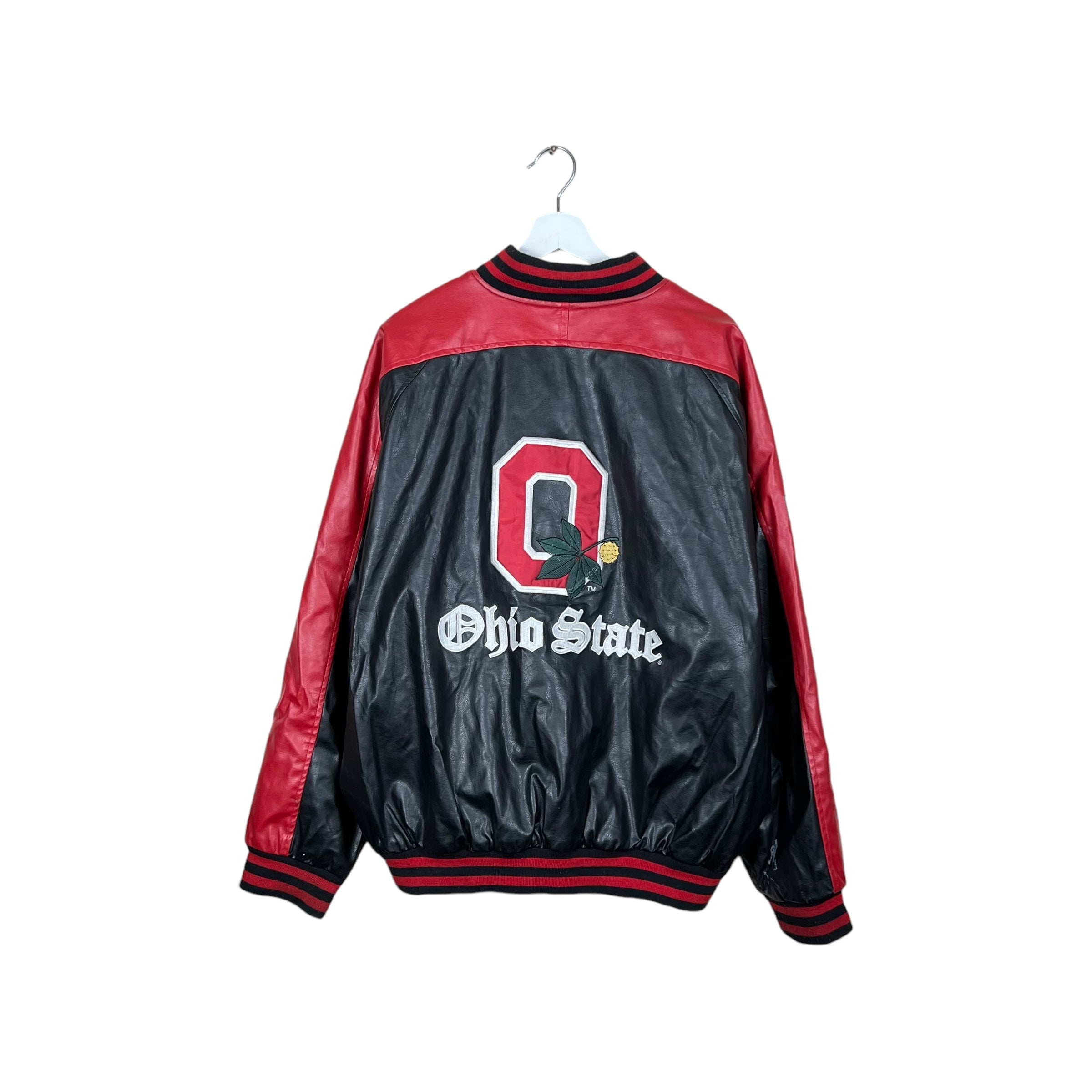 Vintage Steve & Barry’s Ohio State Buckeyes Logo Bomber Leather Jacket Black/Red