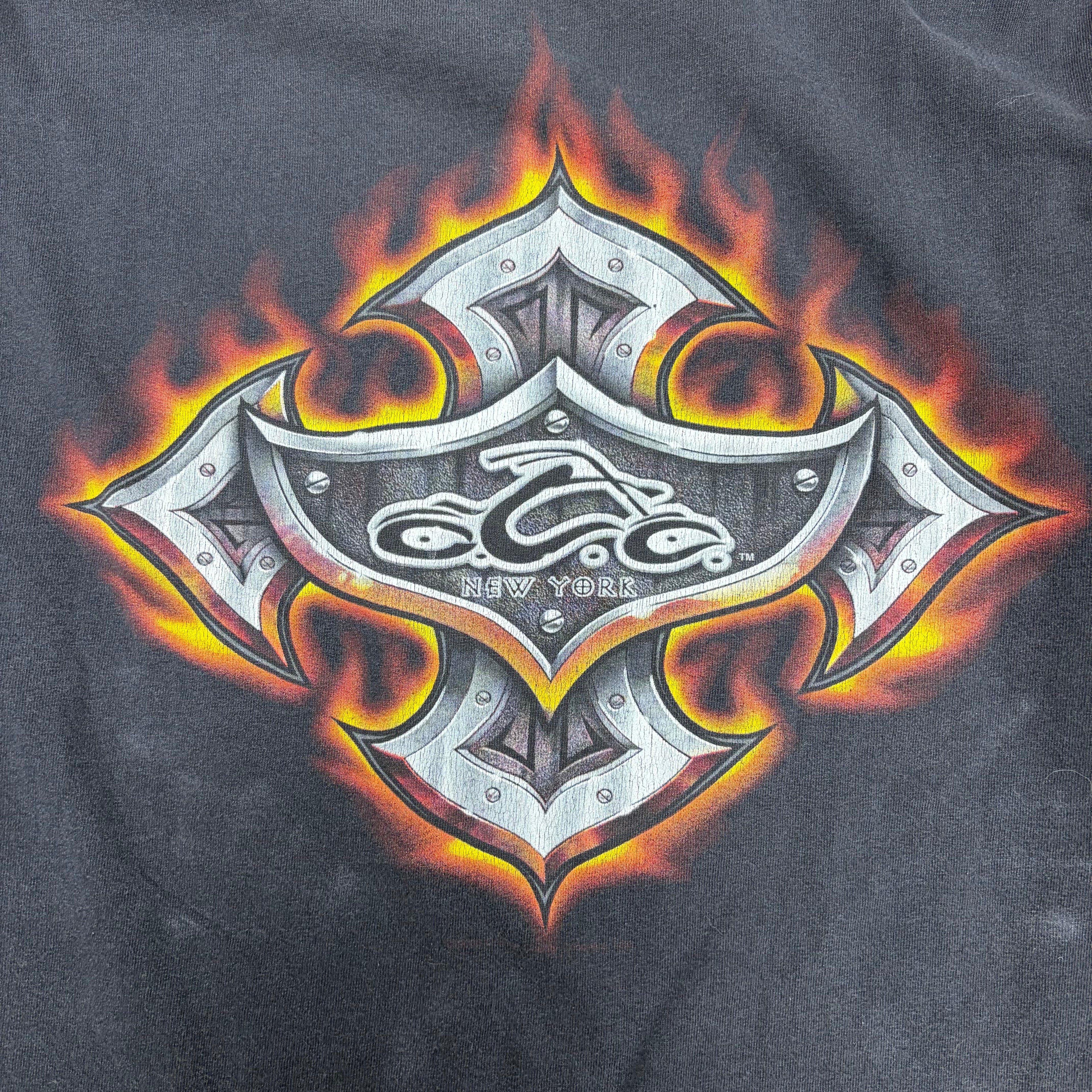 Vintage Orange County Choppers Flames Cross Logo Longsleeve Faded Black