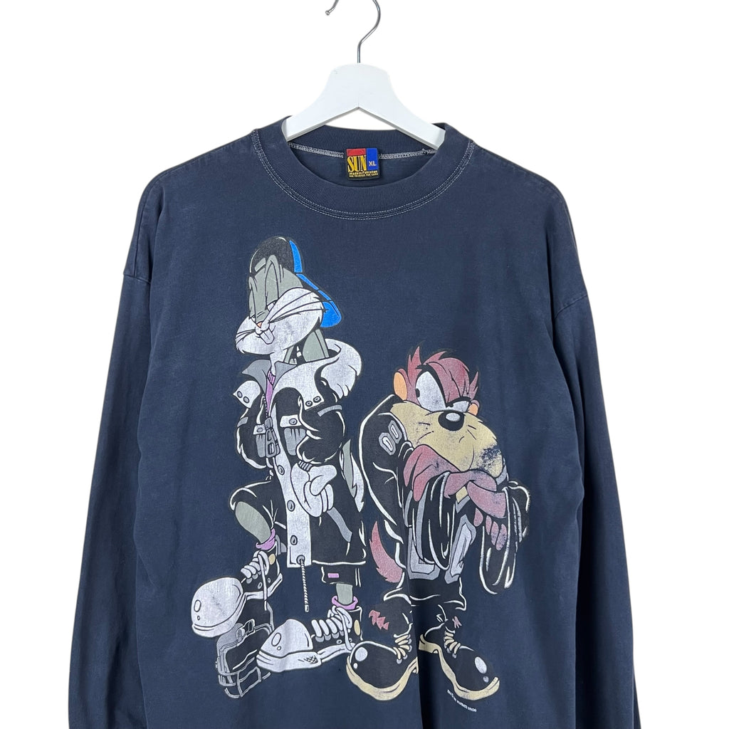 1993 Sun Looney Tunes Bugs & Taz Standing Football Longsleeve Black