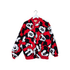 Vintage Mickey Mouse Face Print Bomber Jacket Red