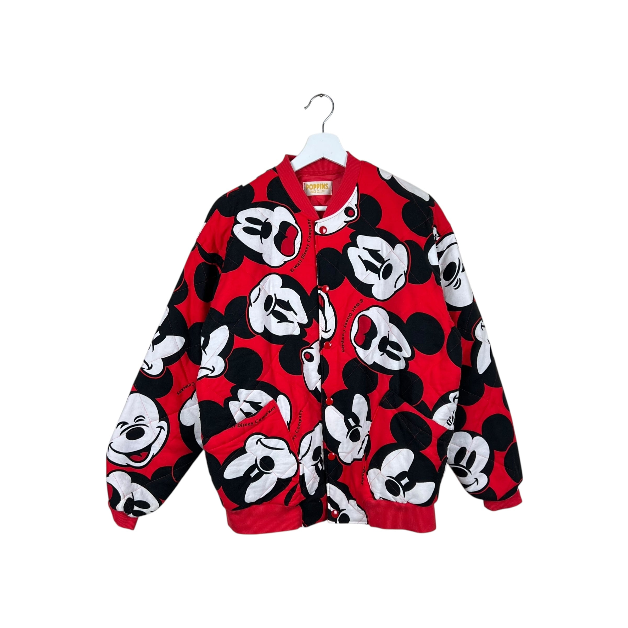 Vintage Mickey Mouse Face Print Bomber Jacket Red