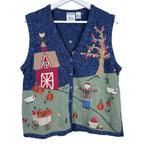 Vintage C.J. Banks Hand Embroidered Farm Scenery Knit Vest
