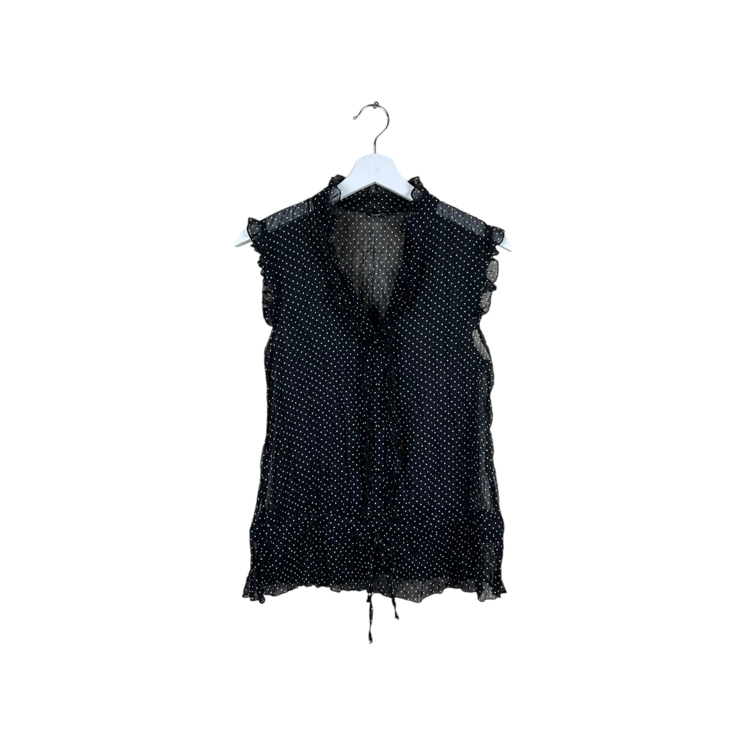 Vintage Seduction Women’s Frill Sleeveless Blouse Polka Dot Top