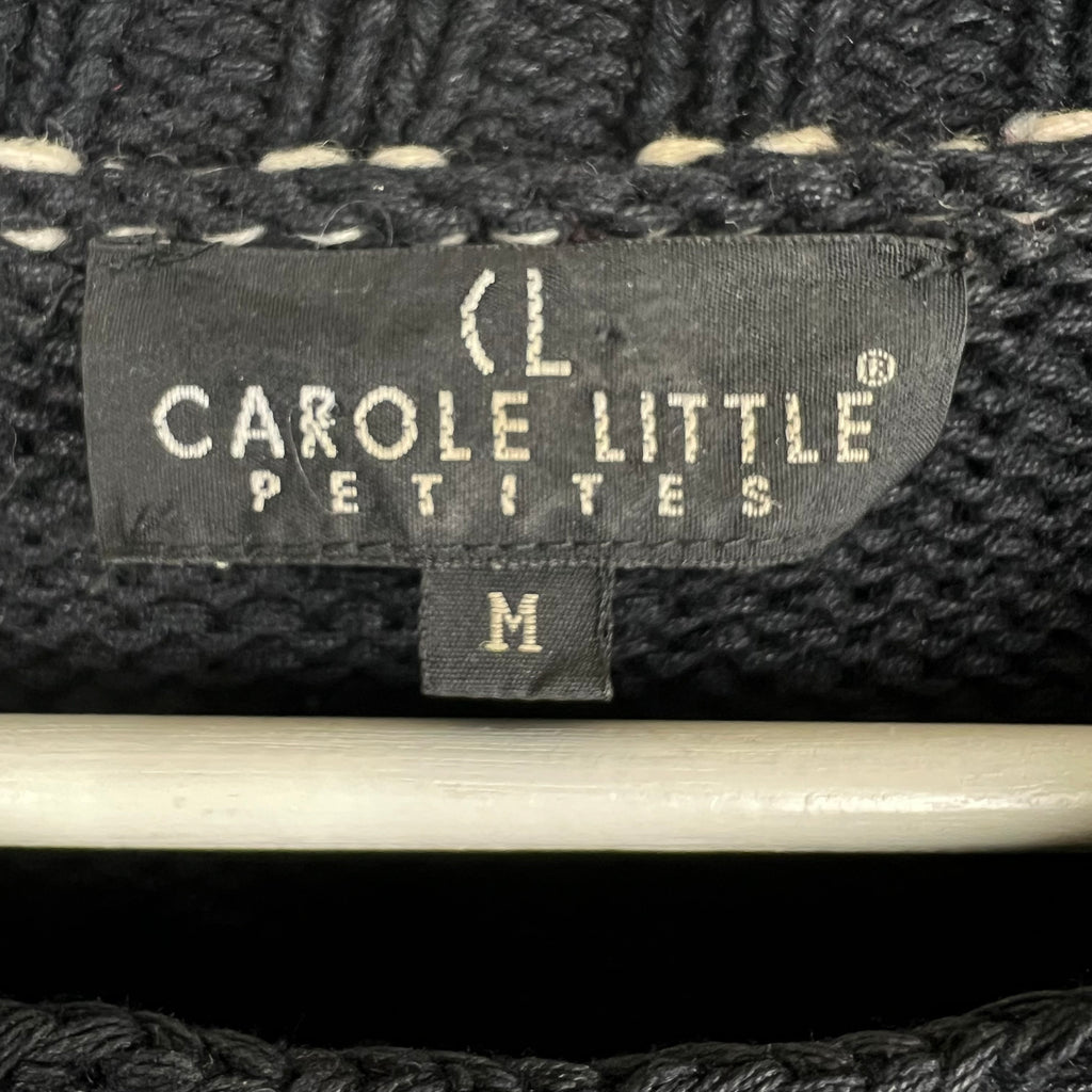 Vintage Carole Little Petites Embroidered Flowers Knit Black