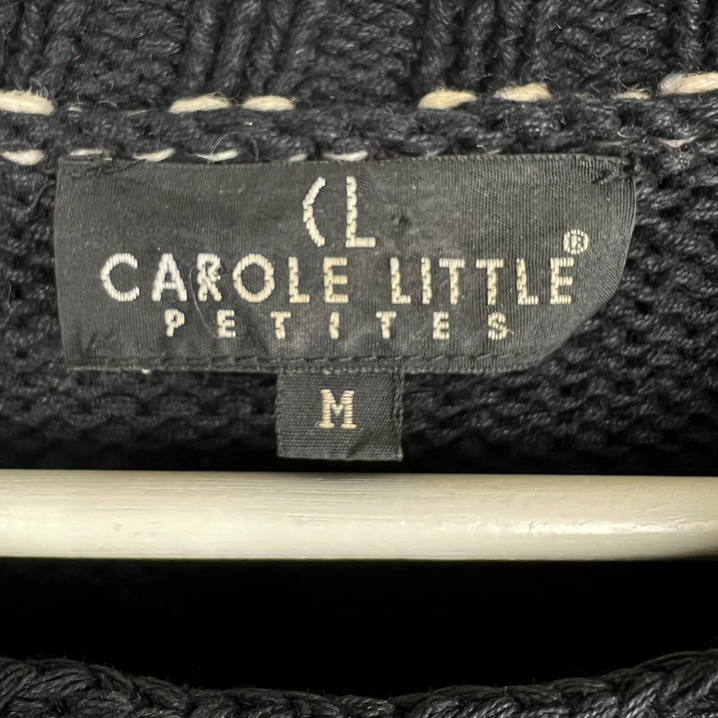 Vintage Carole Little Petites Embroidered Flowers Knit Black