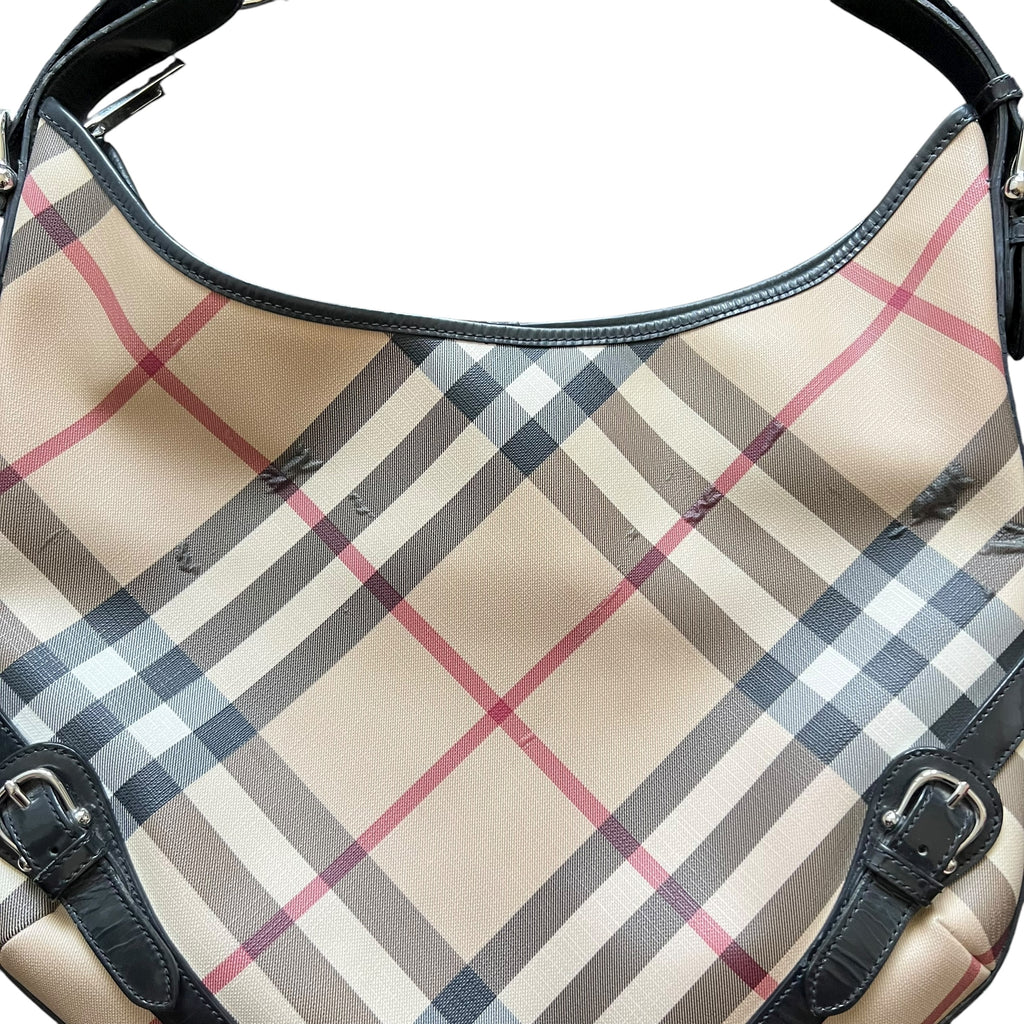 Burberry SuperNova Check Coated Canvas Hobo Bag Brown