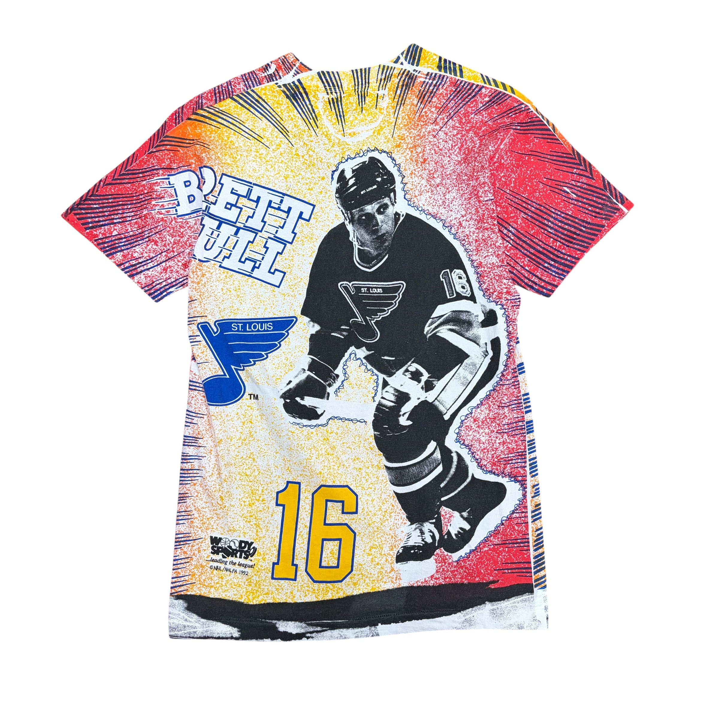 1992 Woody Sports NHL St. Louis Blues Bret Hull AOP Tee
