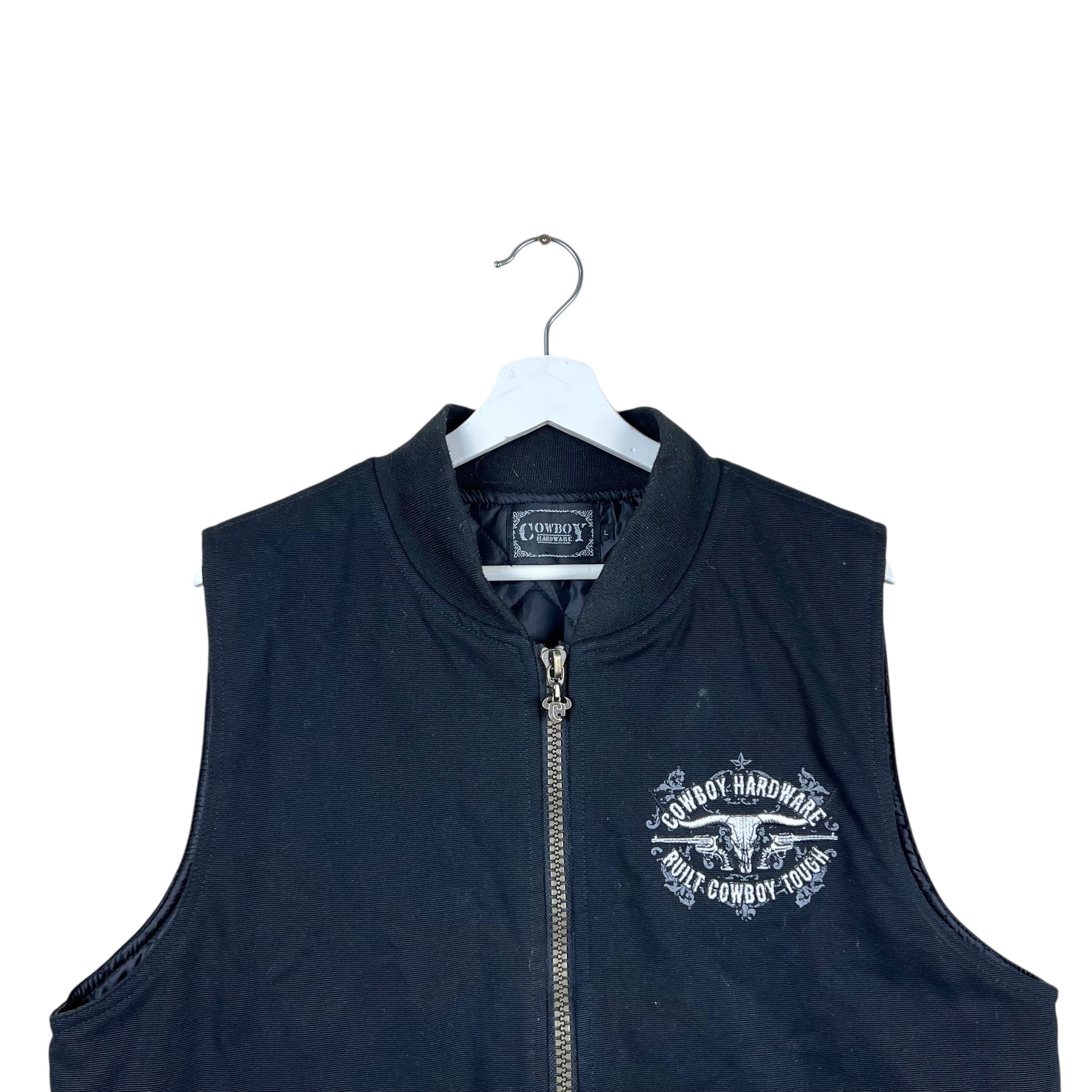 Vintage Cowboy Hardware Embroidered Logo Canvas Vest Black