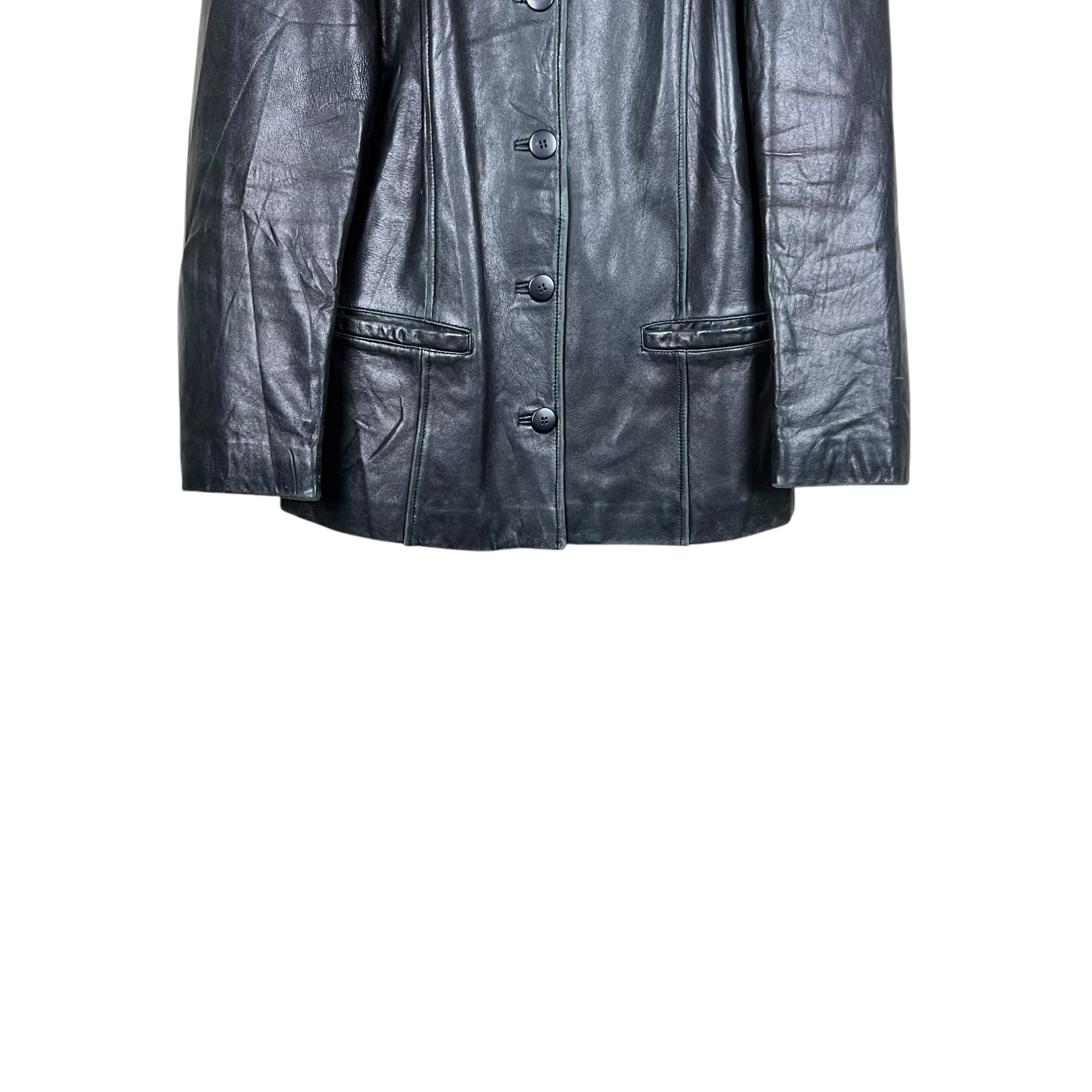 Vintage Petite Sophisticate Women’s Button Up Leather Jacket Black