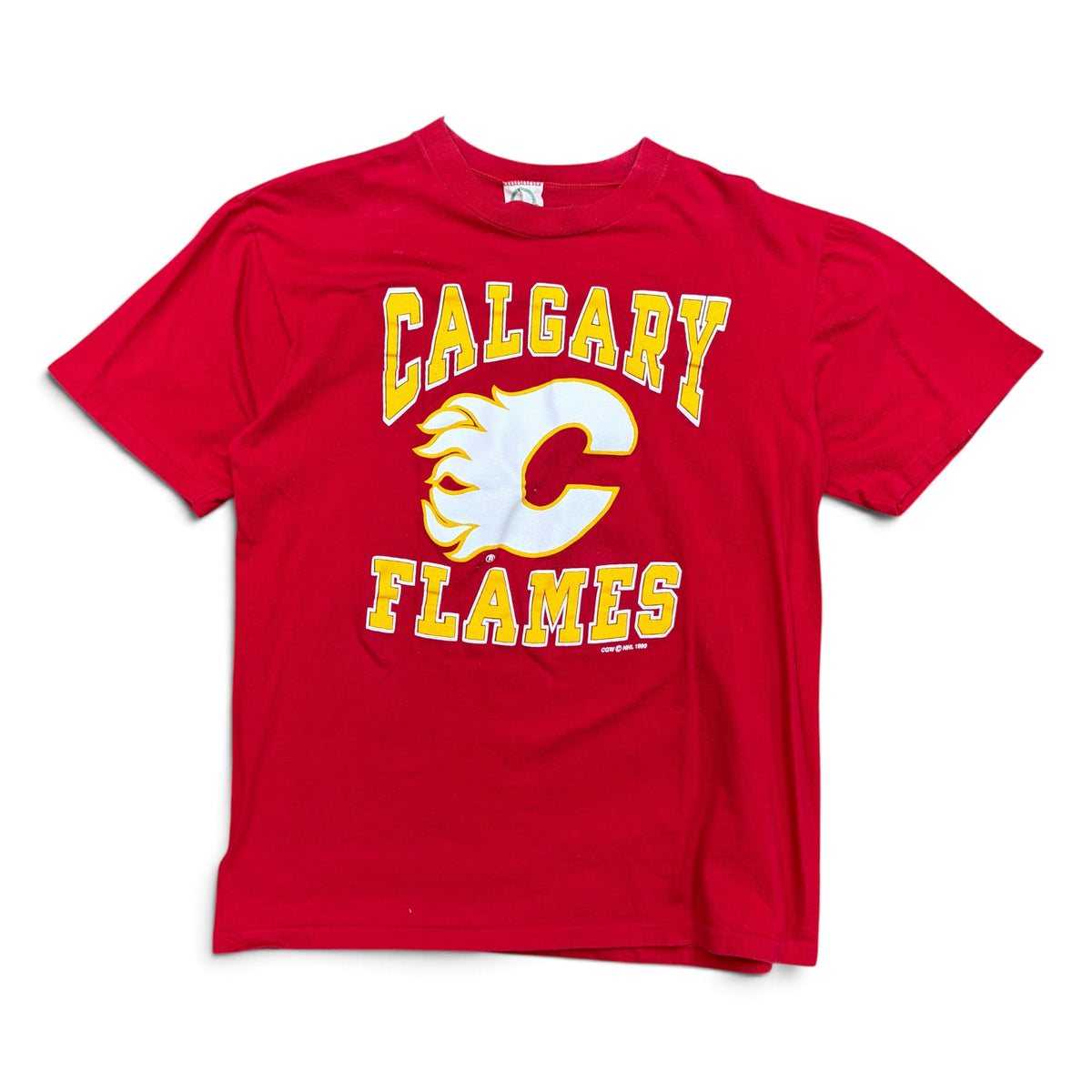1990 NHL Calgary Flames Big Logo Tee Red