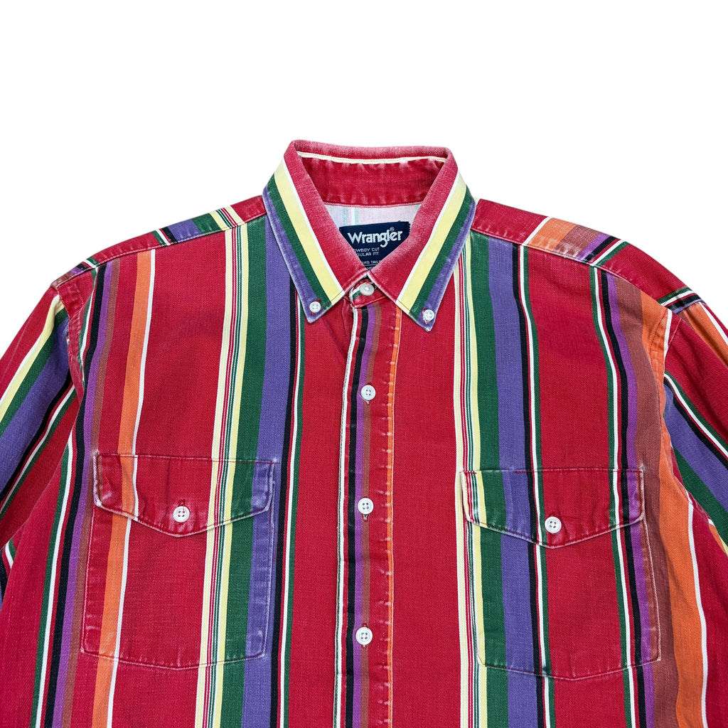 Vintage Wrangler Brushpopper Western Cowboy Cut Striped Pearl Snap