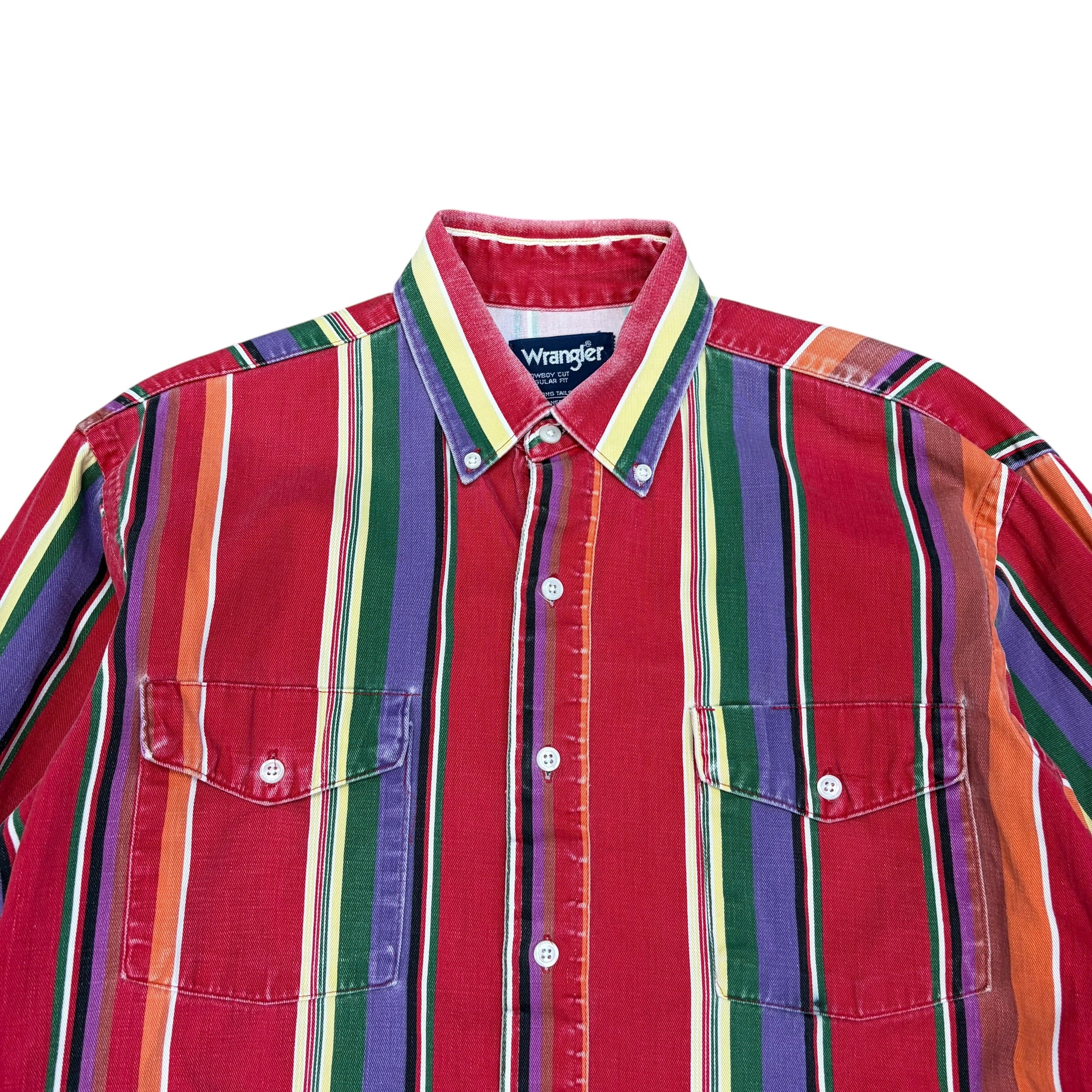 Vintage Wrangler Brushpopper Western Cowboy Cut Striped Pearl Snap