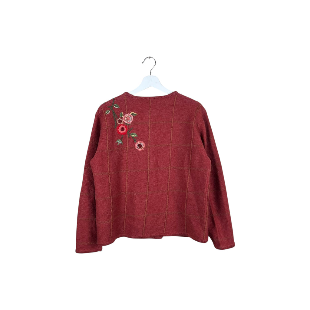 Vintage Susan Bristol Handknit Flower Cardigan Burgundy