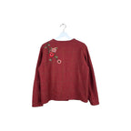 Vintage Susan Bristol Handknit Flower Cardigan Burgundy