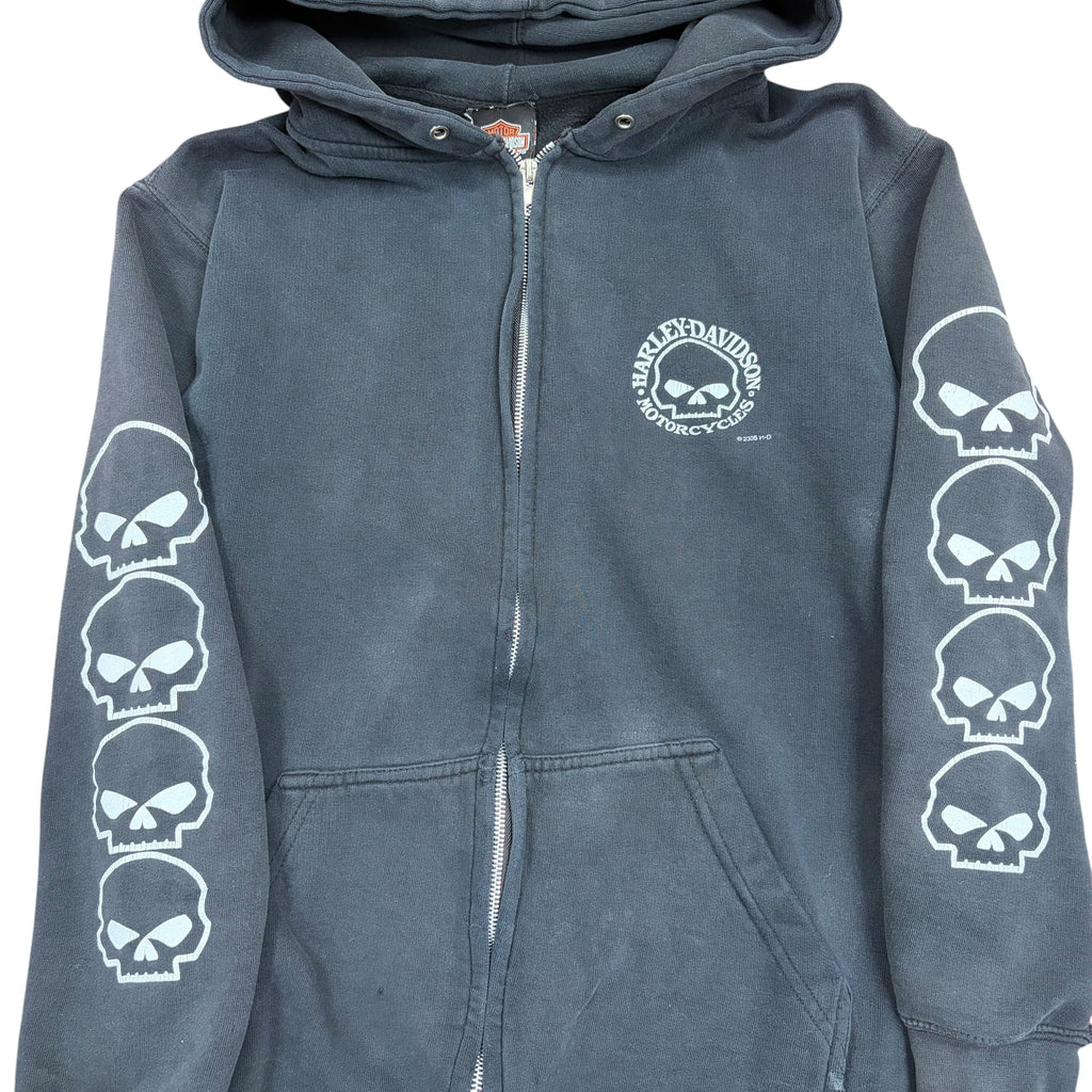 Vintage Harley Davidson Skull Zip Up Hoodie Black