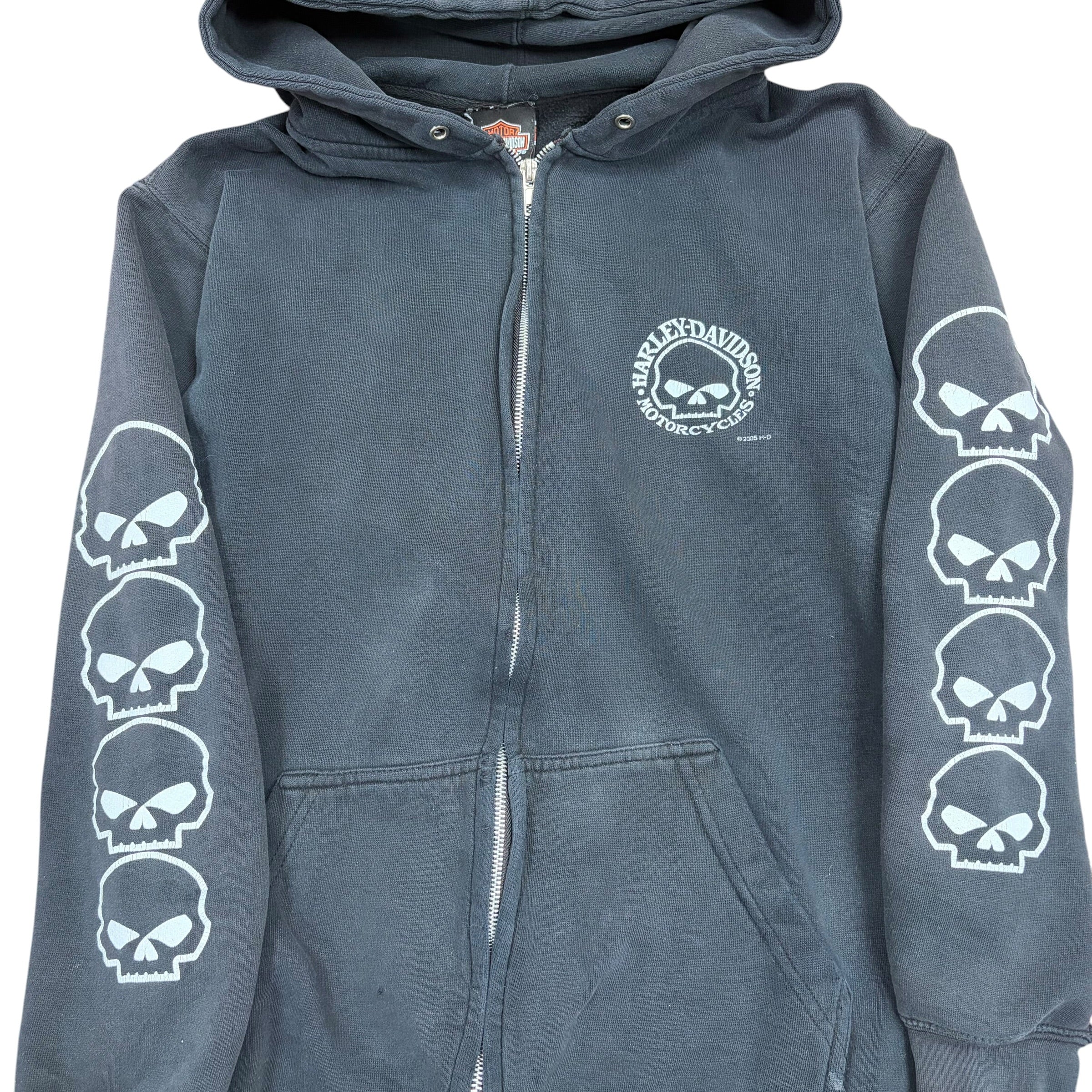 Vintage Harley Davidson Skull Zip Up Hoodie Black