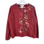 Vintage Susan Bristol Handknit Flower Cardigan Burgundy